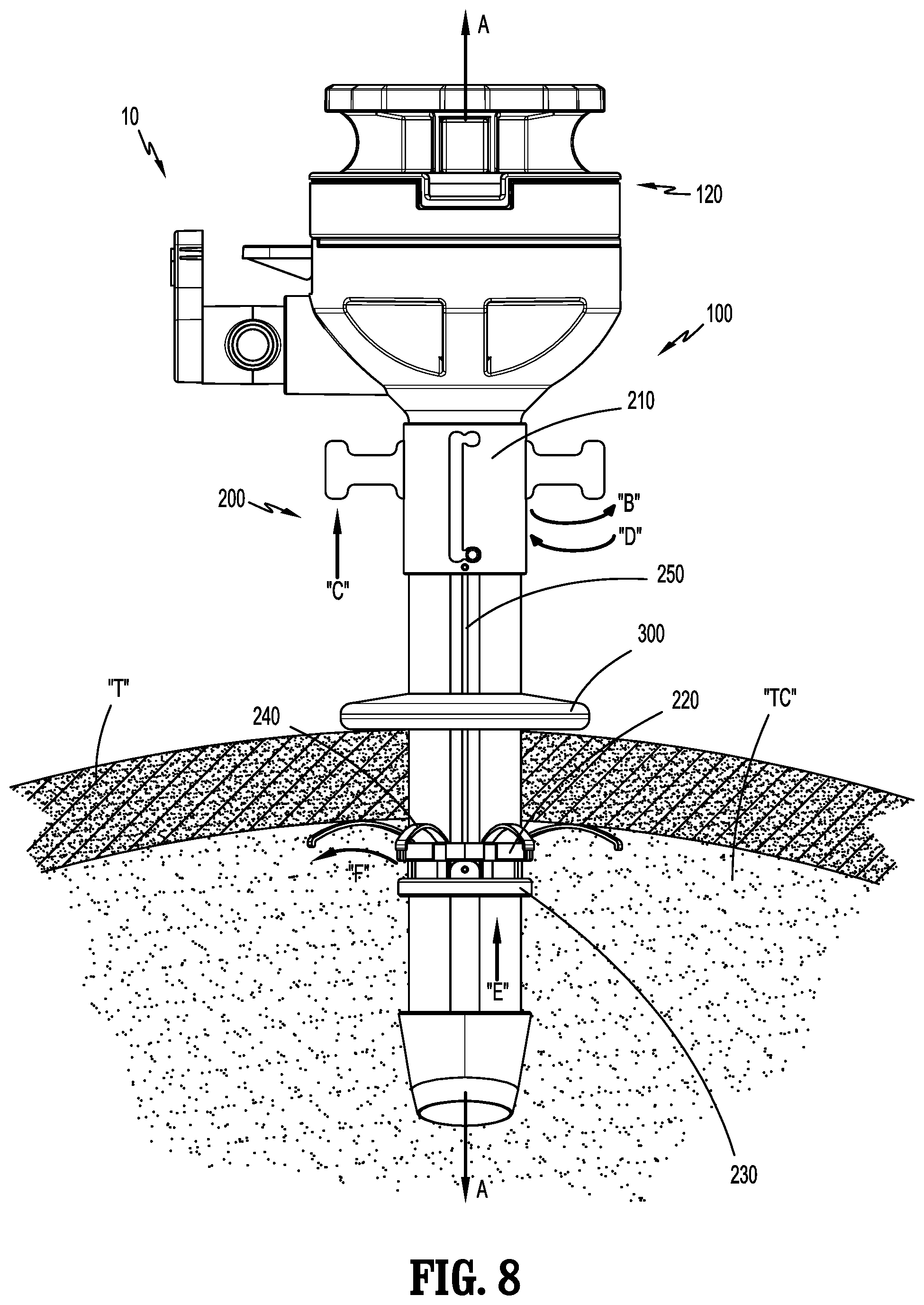 Patent US12588927 Figure 8 – Surgical access device with fixation mechanism