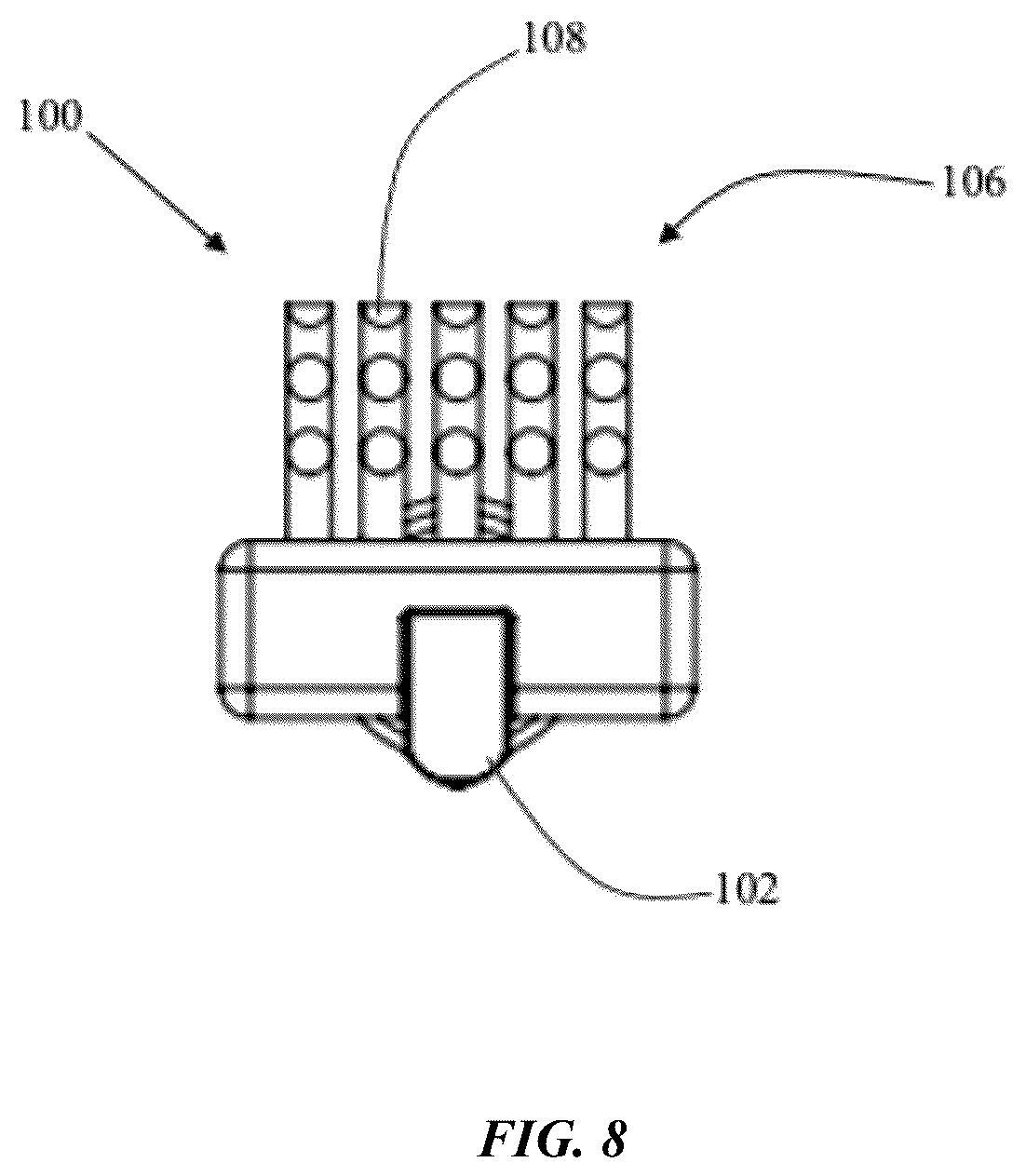 Patent US12588974 Figure 8 – Orthodontic tool comprising hook, chewy and brush members