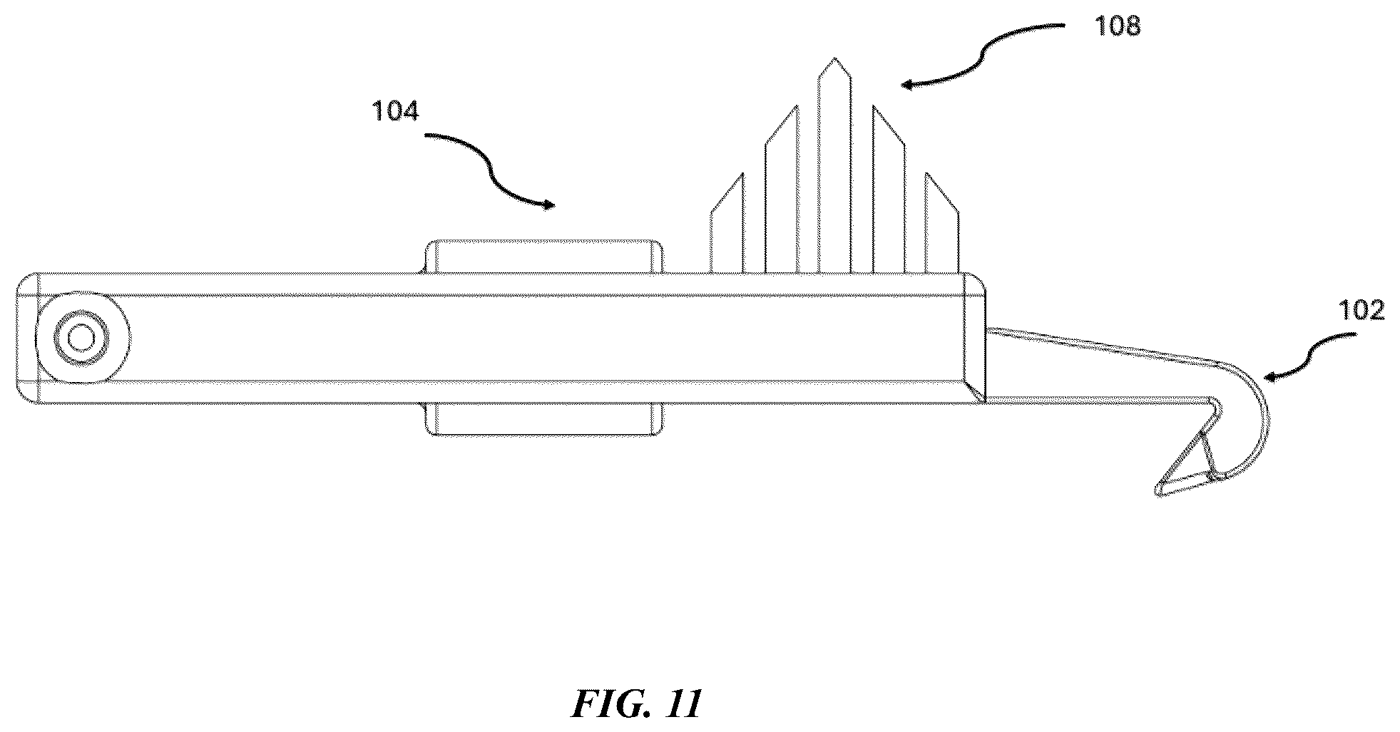 Patent US12588974 Figure 11 – Orthodontic tool comprising hook, chewy and brush members