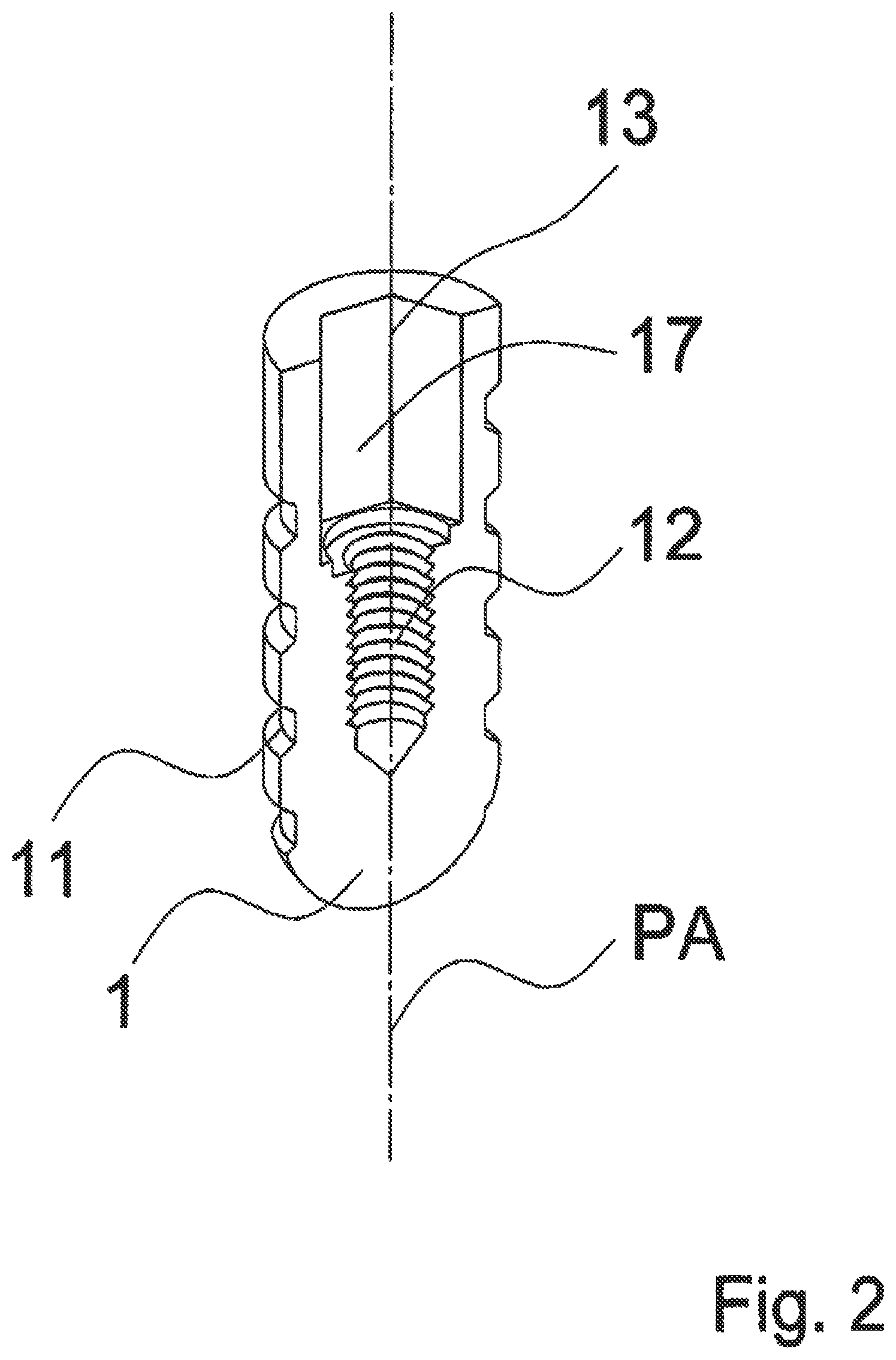 Patent US12588983 Figure 2 – Dental implant with indexing surfaces having a friction-reducing coating