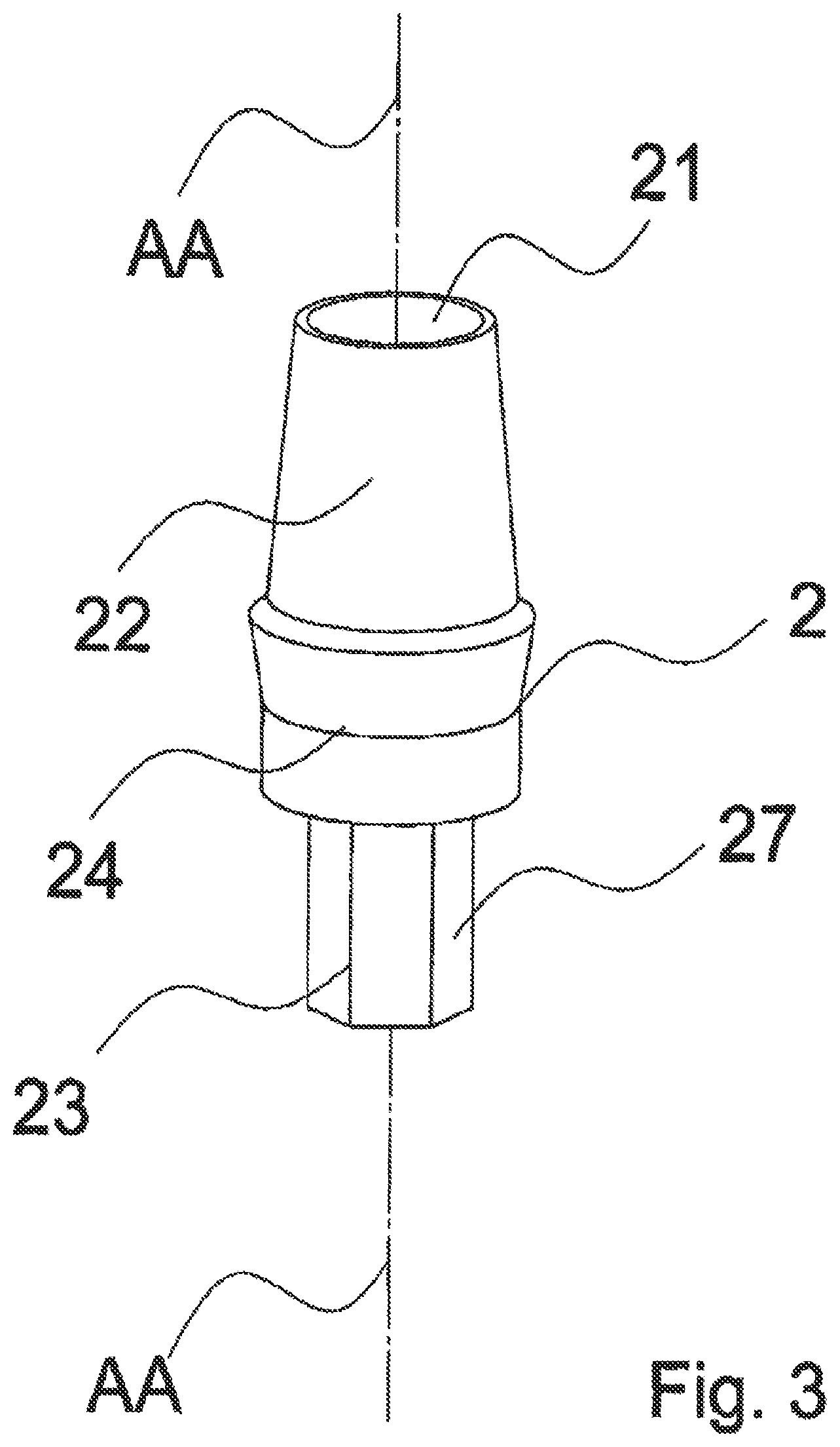 Patent US12588983 Figure 3 – Dental implant with indexing surfaces having a friction-reducing coating