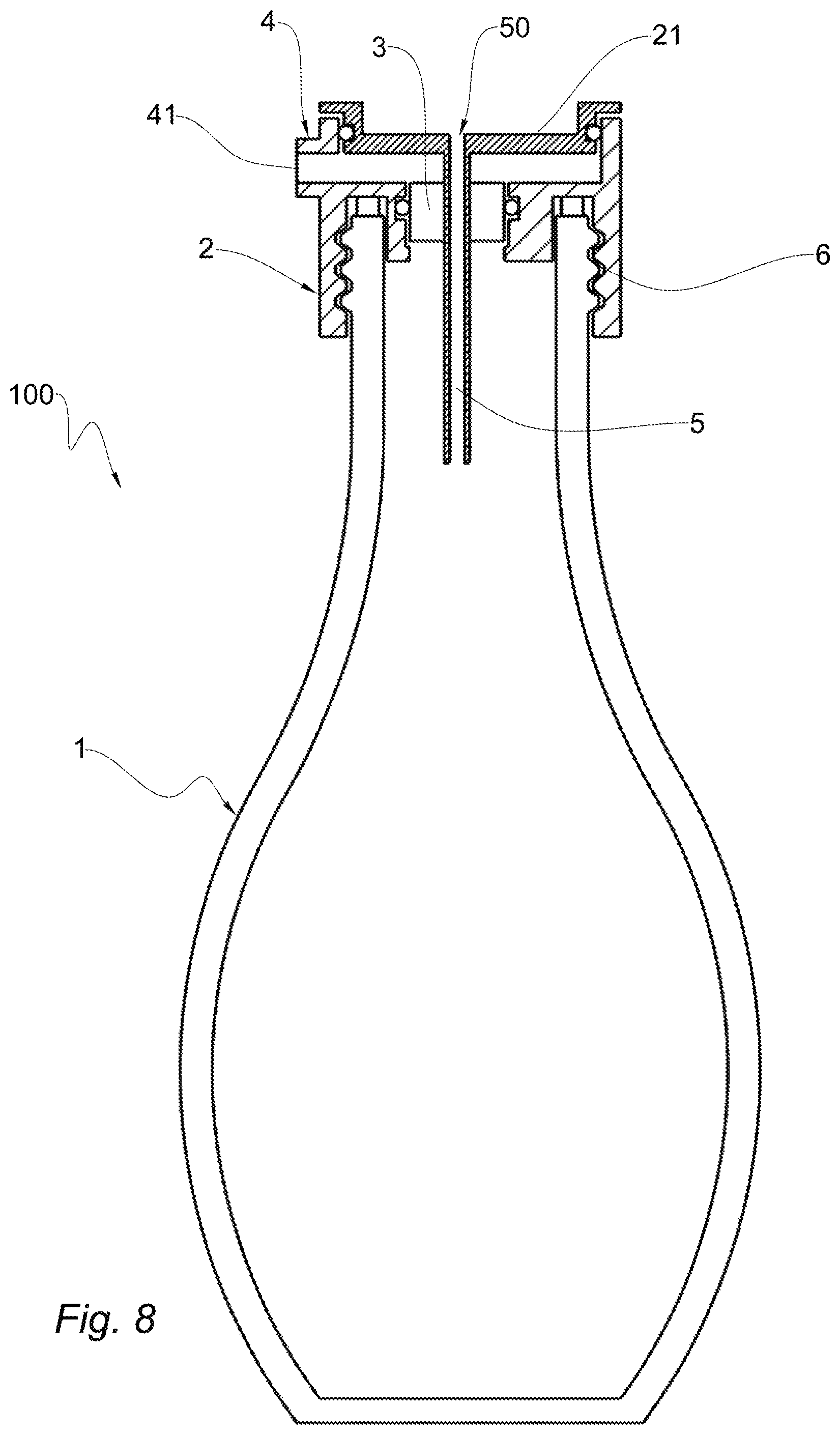 Patent US12590016 Figure 8 – Filtering container for liquids