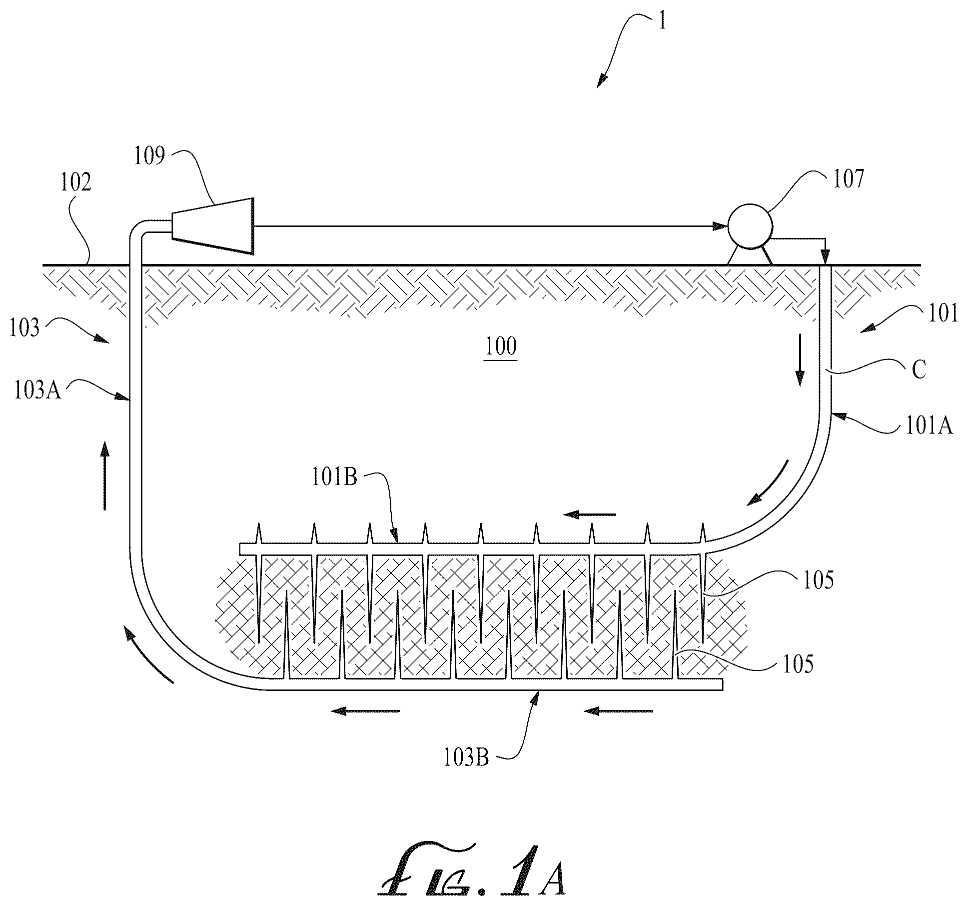 Patent US12590239 Figure 1 – Cementing a geothermal wellbore