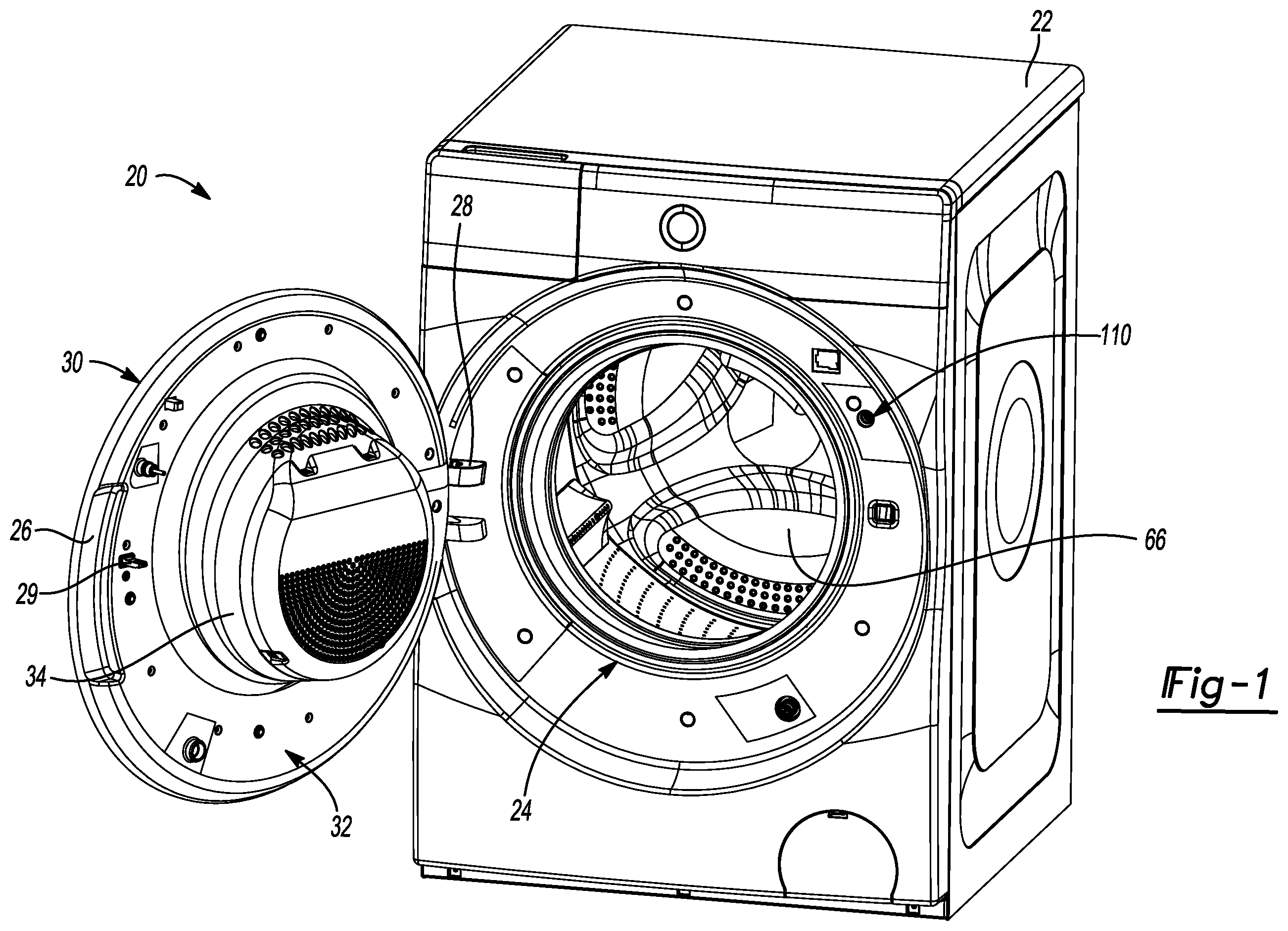 Patent US12590394 — Air bypass seal with backer for improved drying performance in a combination washer/dryer — Figure 1