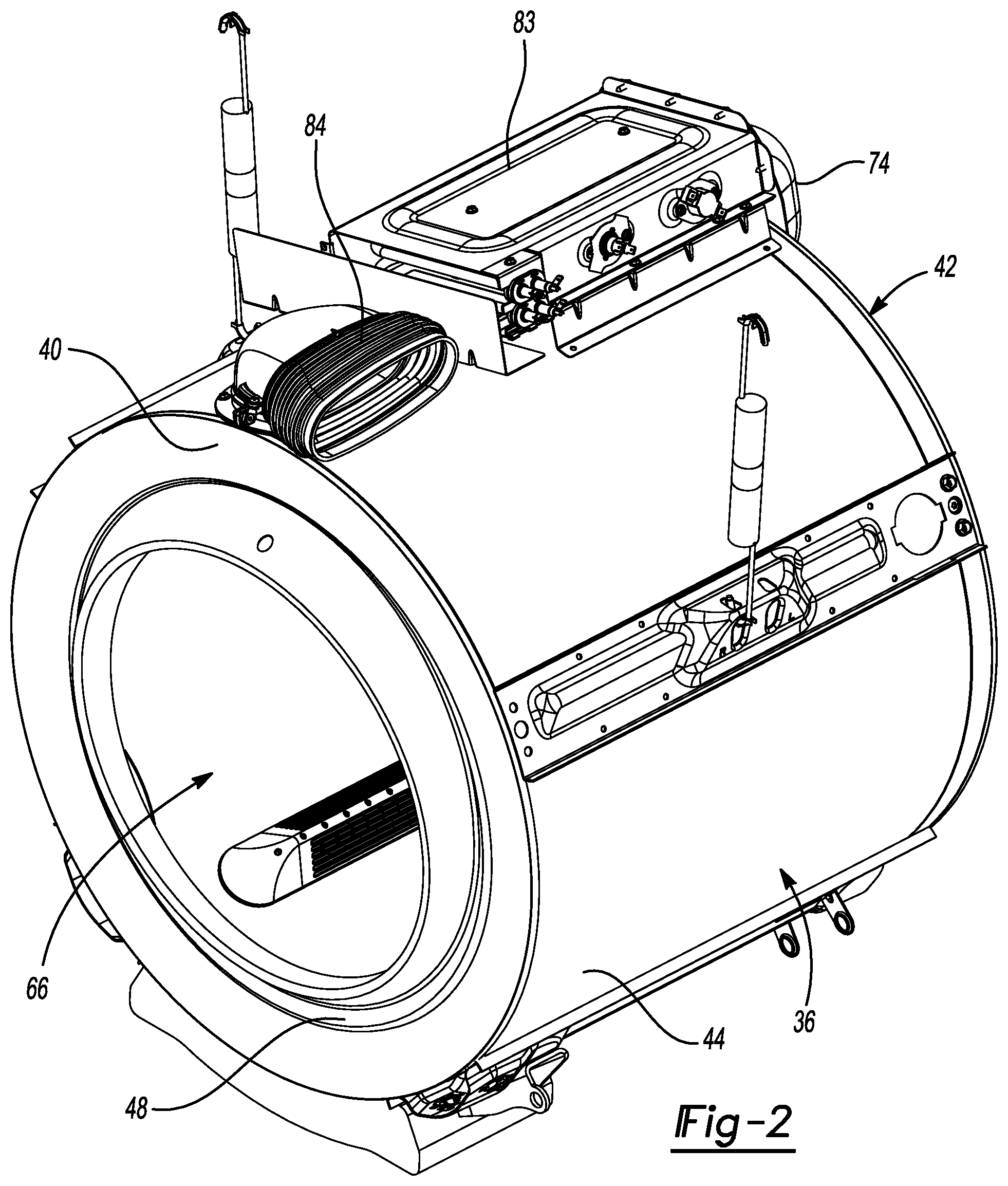 Patent US12590394 Figure 2 – Air bypass seal with backer for improved drying performance in a combination washer/dryer