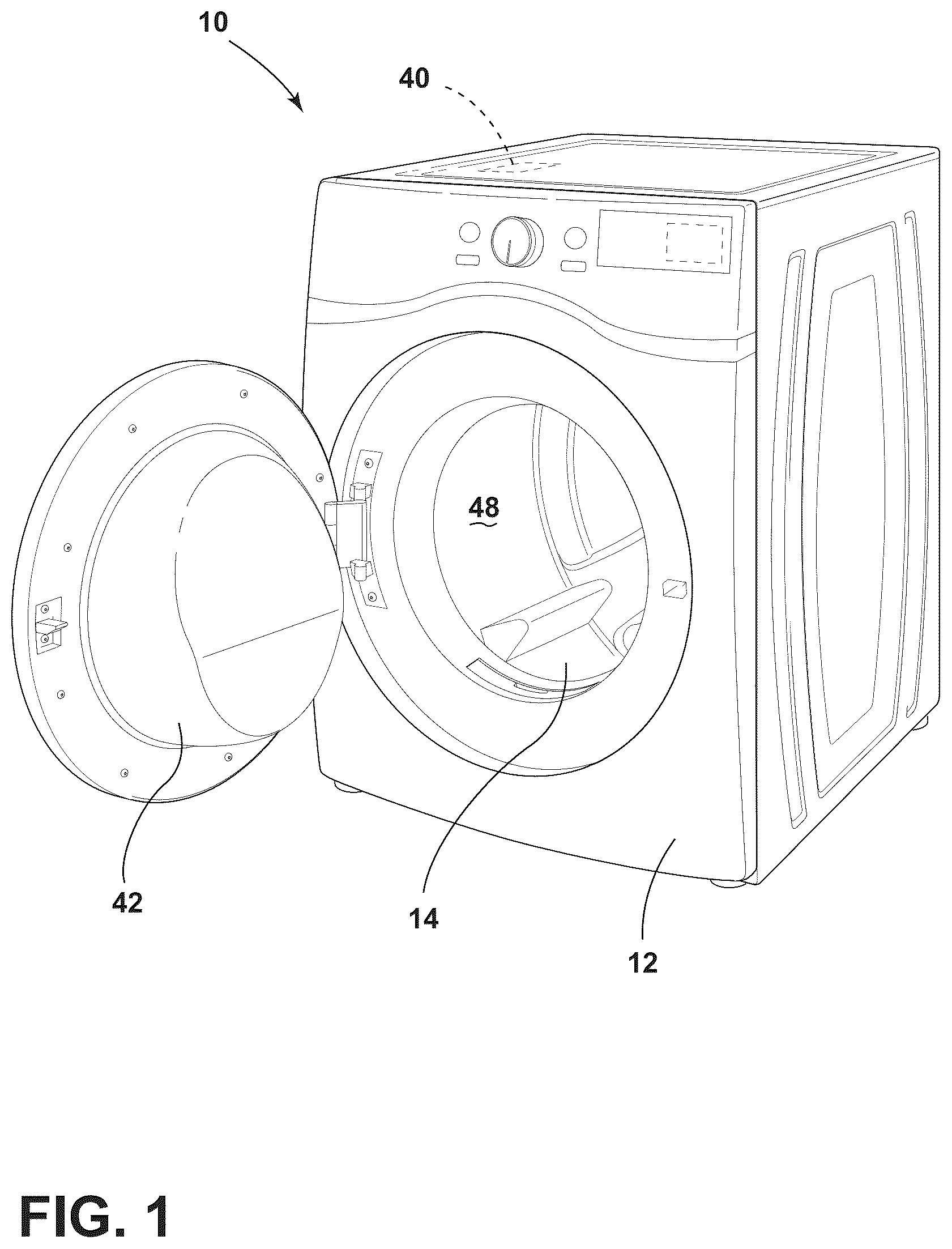 Patent US12590403 Figure 1 – Combination laundry appliance with heat pump assembly