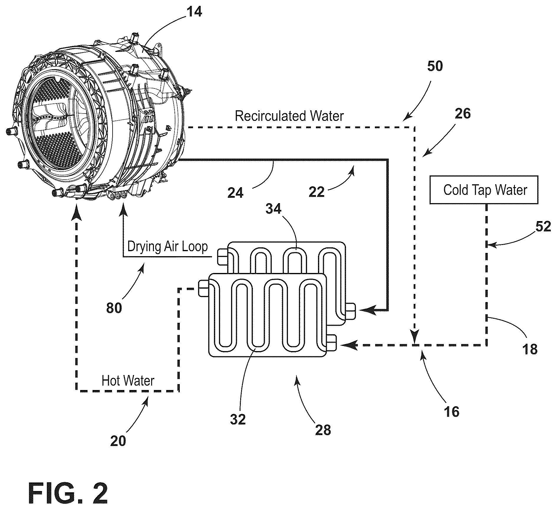 Patent US12590403 Figure 2 – Combination laundry appliance with heat pump assembly