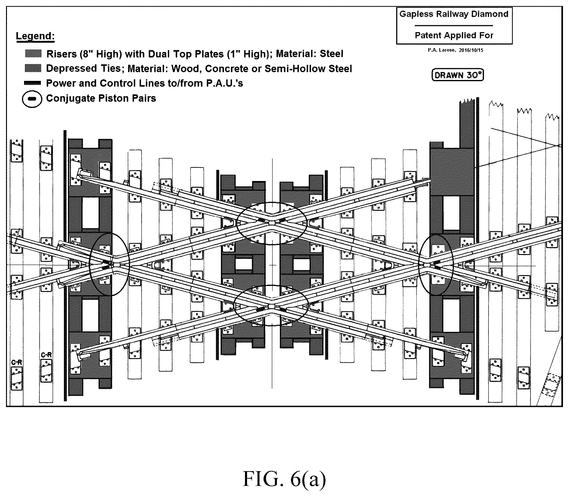 Patent US12590421 Figure 8 – Gapless railway diamond: a new type of railway track component providing unbroken running surfaces across the flangeways of an intersecting railway line