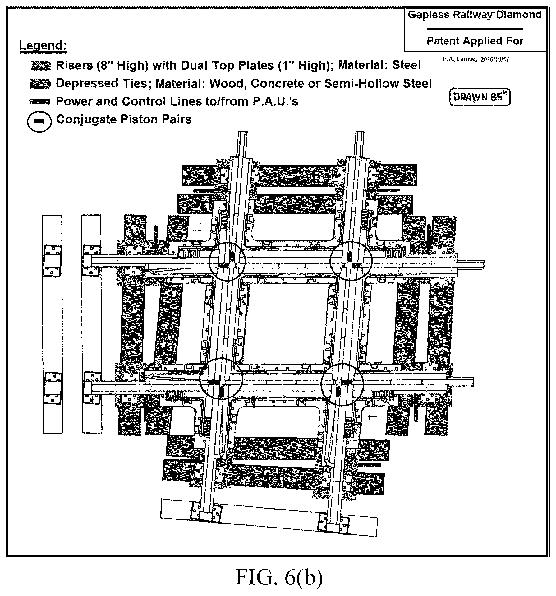 Patent US12590421 Figure 9 – Gapless railway diamond: a new type of railway track component providing unbroken running surfaces across the flangeways of an intersecting railway line