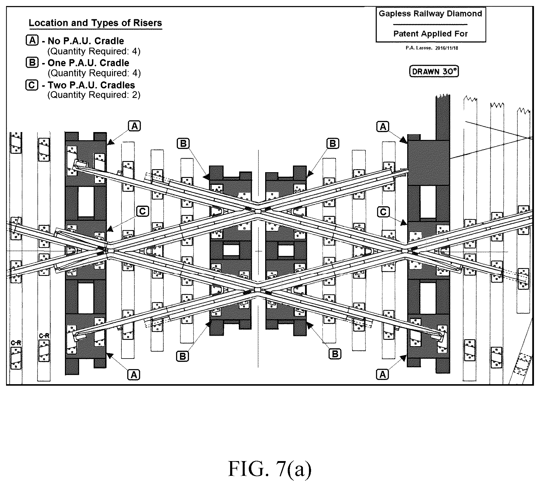 Patent US12590421 Figure 10 – Gapless railway diamond: a new type of railway track component providing unbroken running surfaces across the flangeways of an intersecting railway line