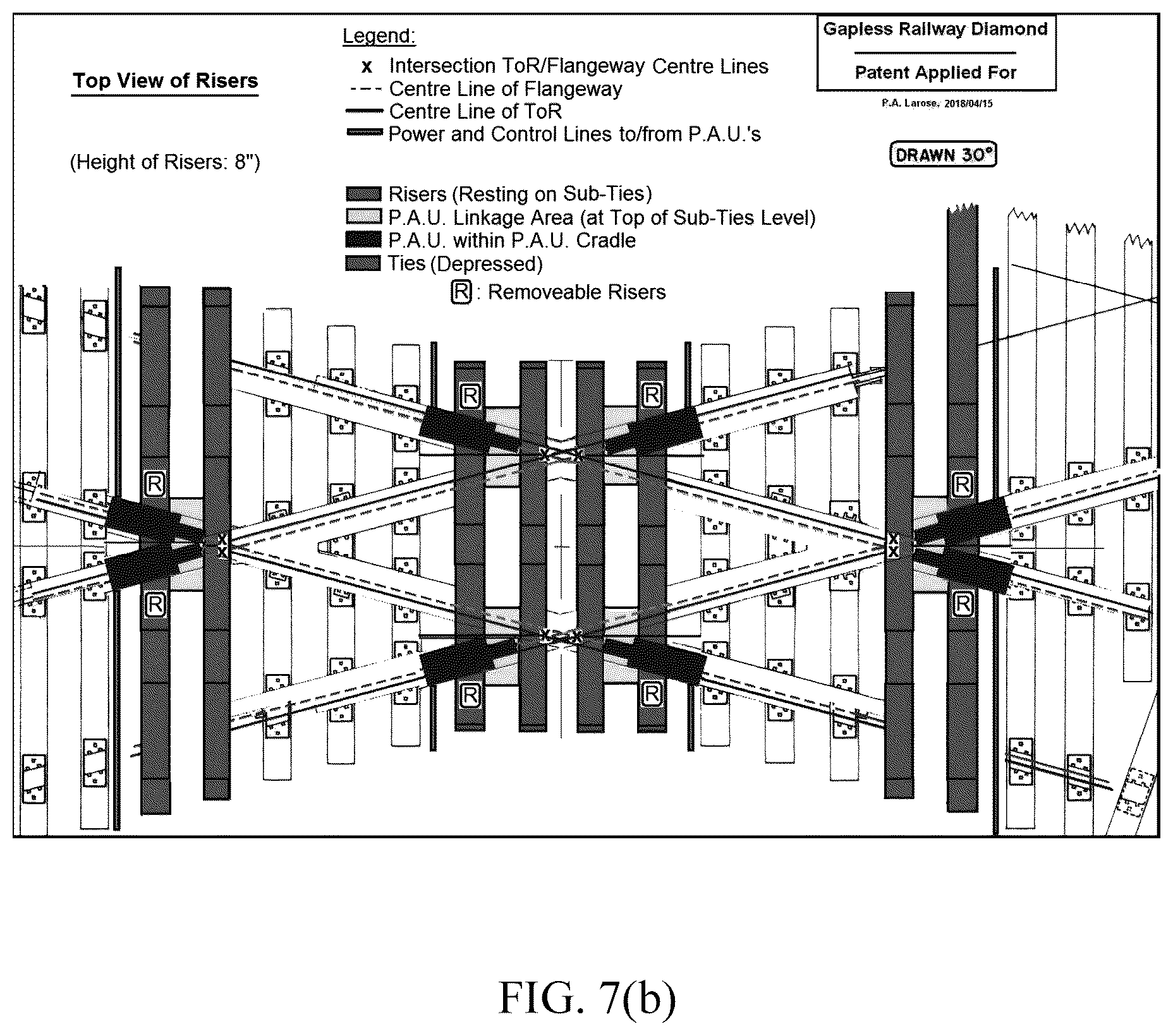 Patent US12590421 Figure 11 – Gapless railway diamond: a new type of railway track component providing unbroken running surfaces across the flangeways of an intersecting railway line