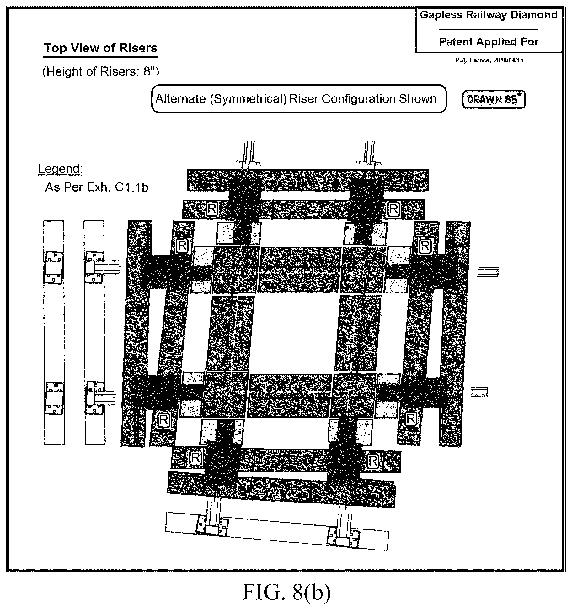 Patent US12590421 Figure 13 – Gapless railway diamond: a new type of railway track component providing unbroken running surfaces across the flangeways of an intersecting railway line
