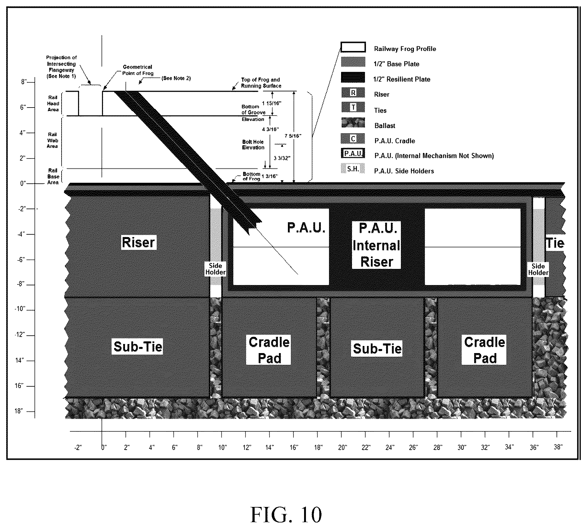 Patent US12590421 Figure 15 – Gapless railway diamond: a new type of railway track component providing unbroken running surfaces across the flangeways of an intersecting railway line