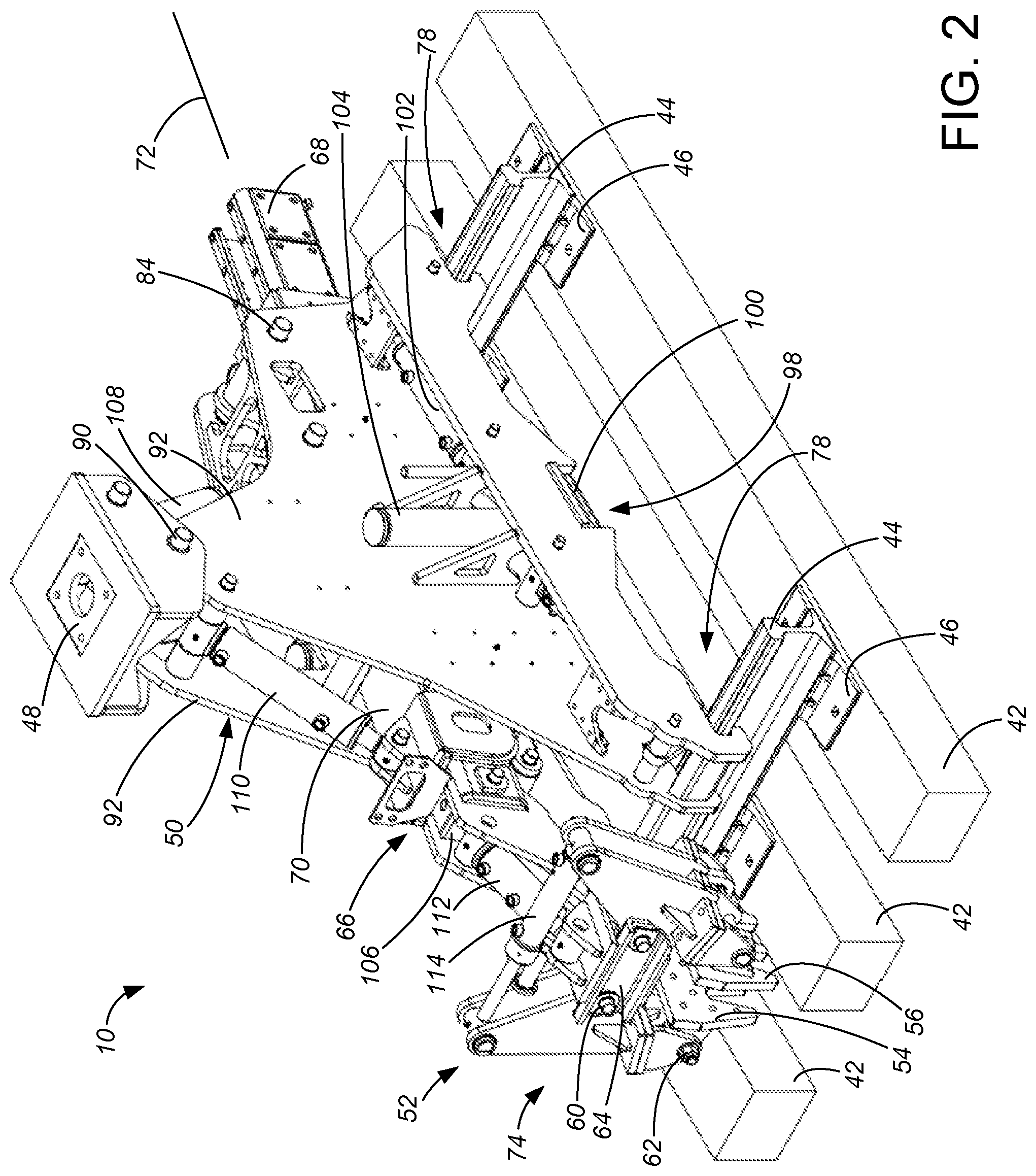 Patent US12590422 Figure 2 – Railroad tie handler