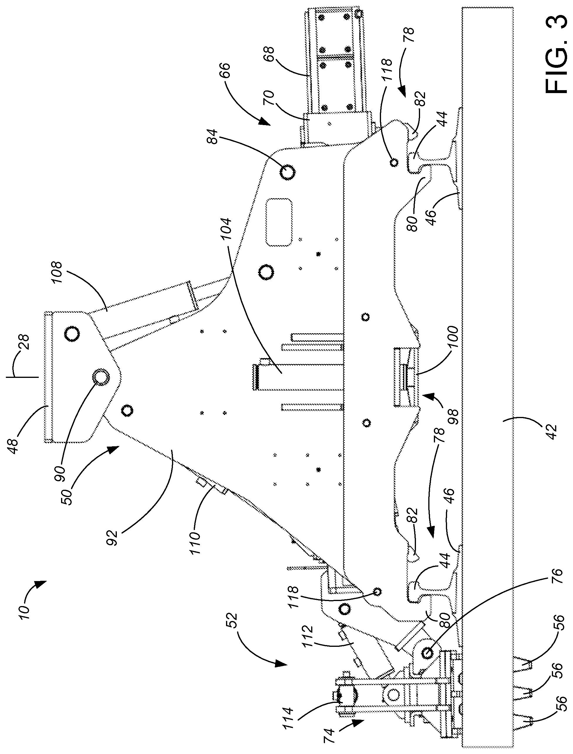 Patent US12590422 Figure 3 – Railroad tie handler