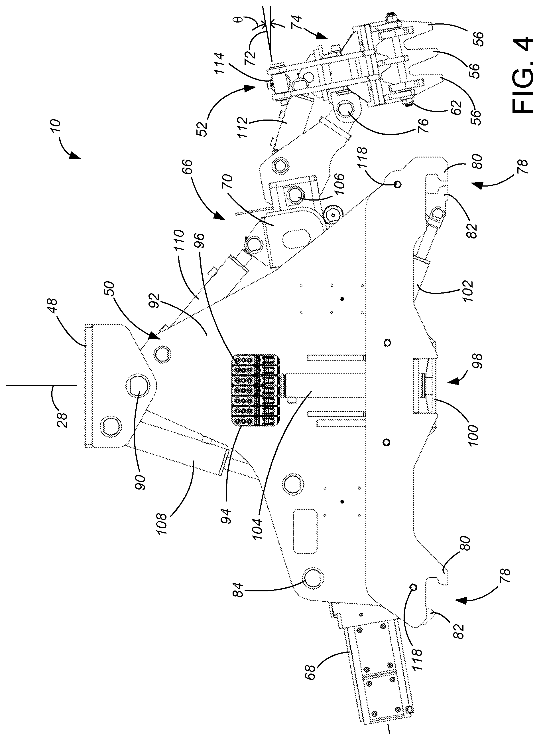 Patent US12590422 Figure 4 – Railroad tie handler
