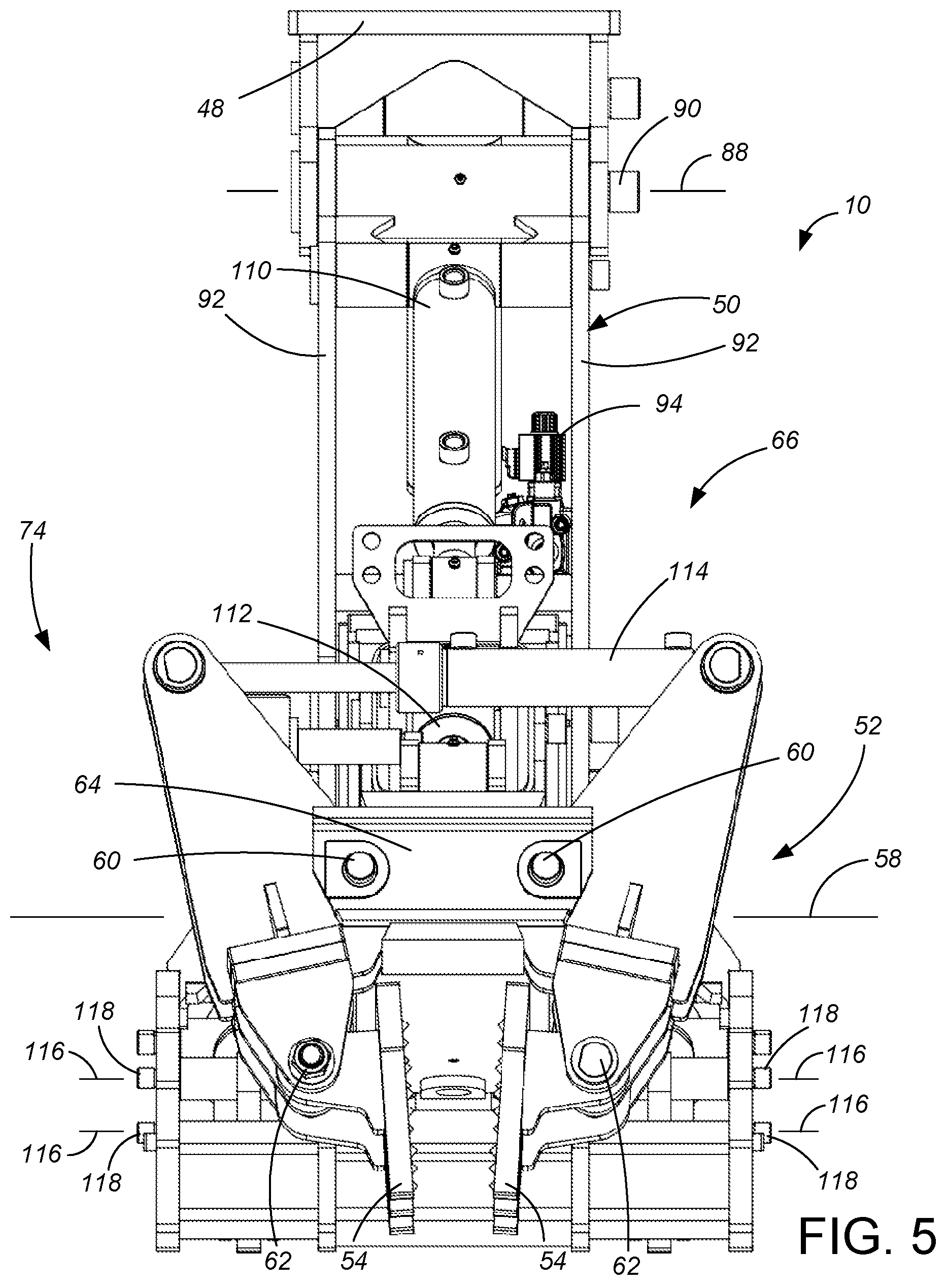 Patent US12590422 Figure 5 – Railroad tie handler