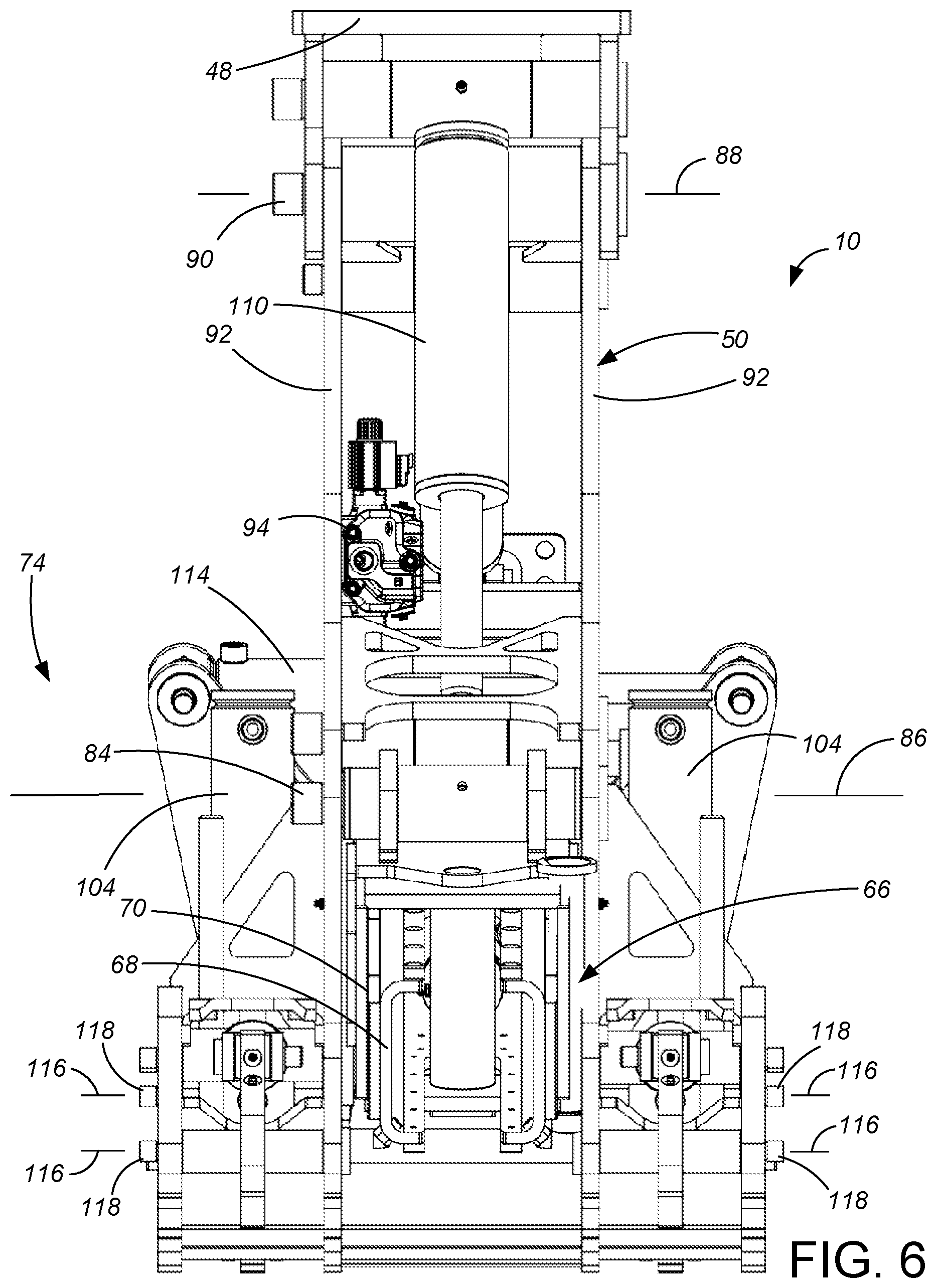 Patent US12590422 Figure 6 – Railroad tie handler