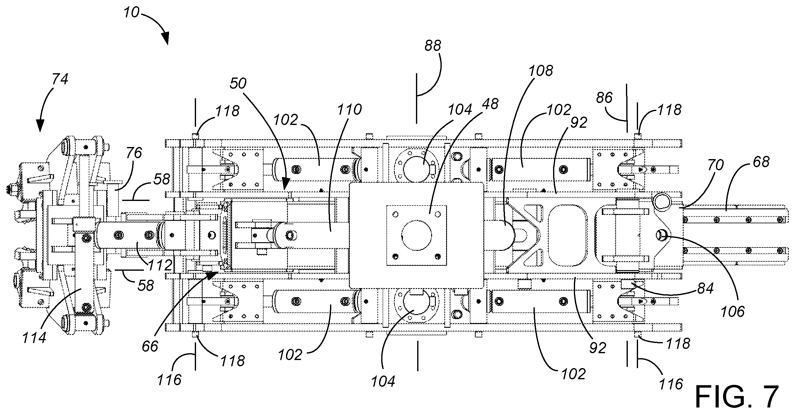 Patent US12590422 Figure 7 – Railroad tie handler