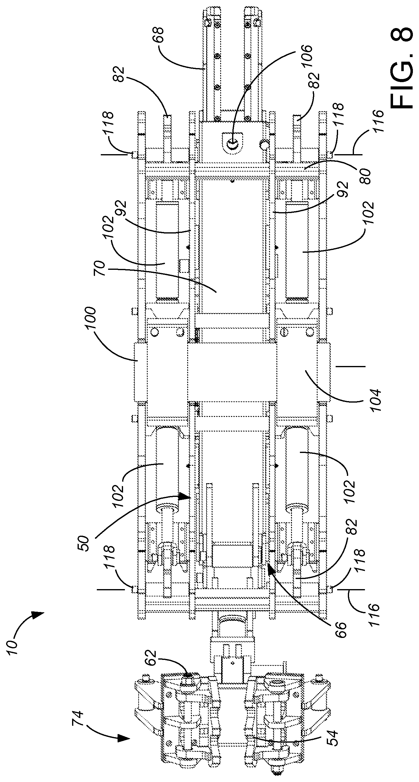 Patent US12590422 Figure 8 – Railroad tie handler