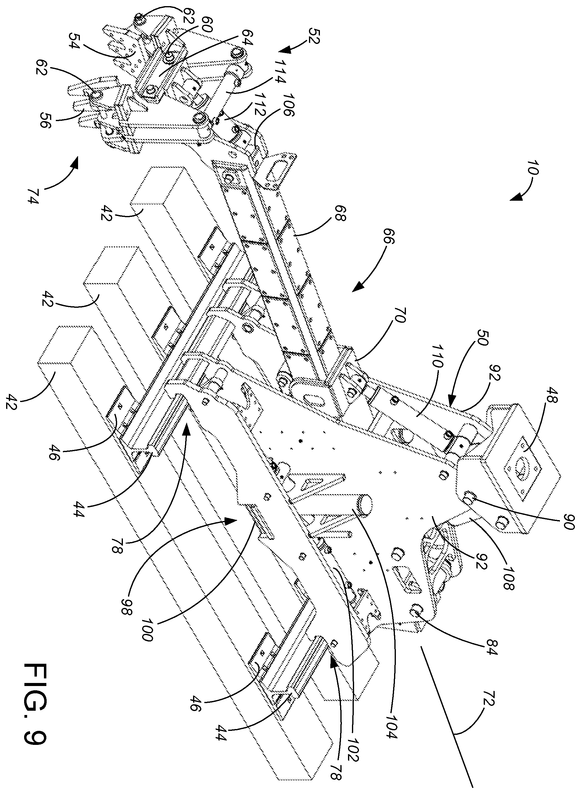 Patent US12590422 Figure 9 – Railroad tie handler