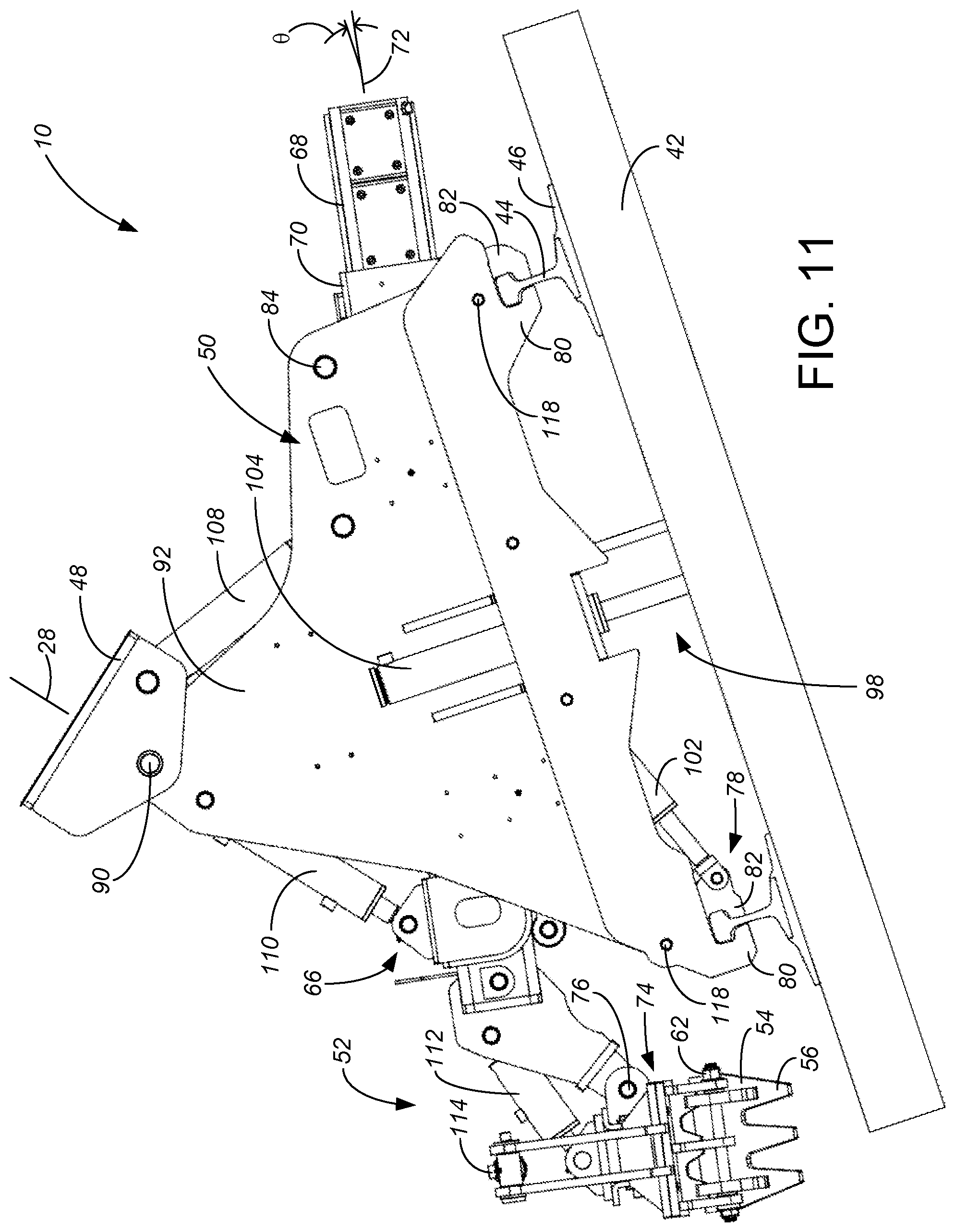 Patent US12590422 Figure 11 – Railroad tie handler