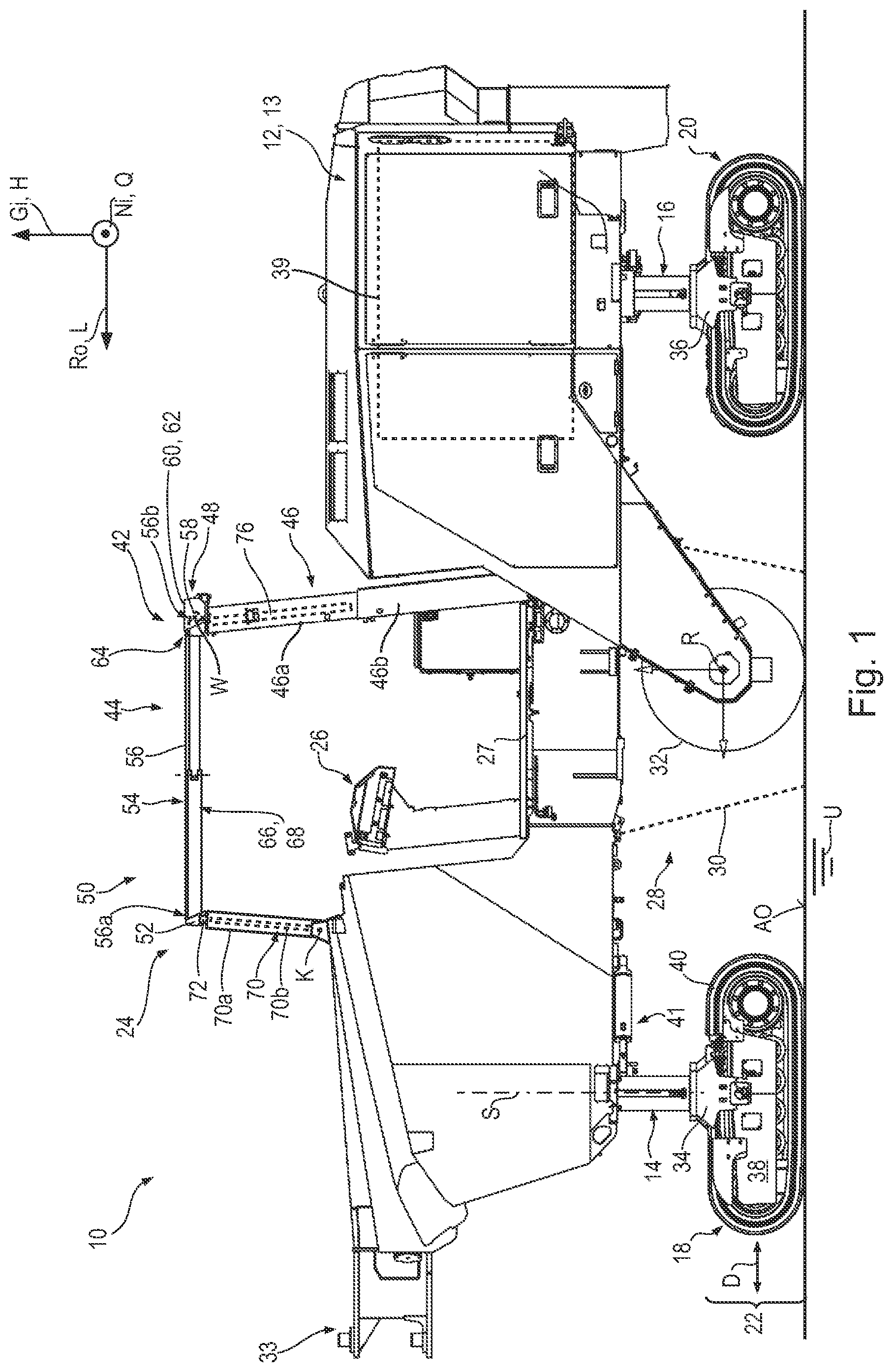 Patent US12590424 Figure 1 – Self-propelled earth working machine having a canopy variable in length in the longitudinal direction of the machine