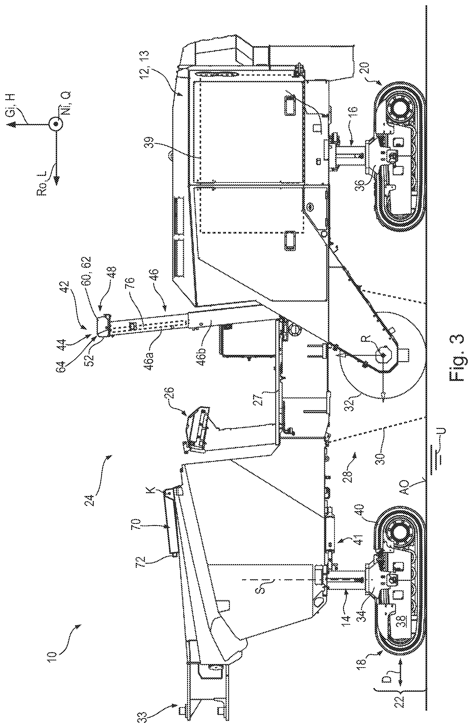 Patent US12590424 Figure 3 – Self-propelled earth working machine having a canopy variable in length in the longitudinal direction of the machine