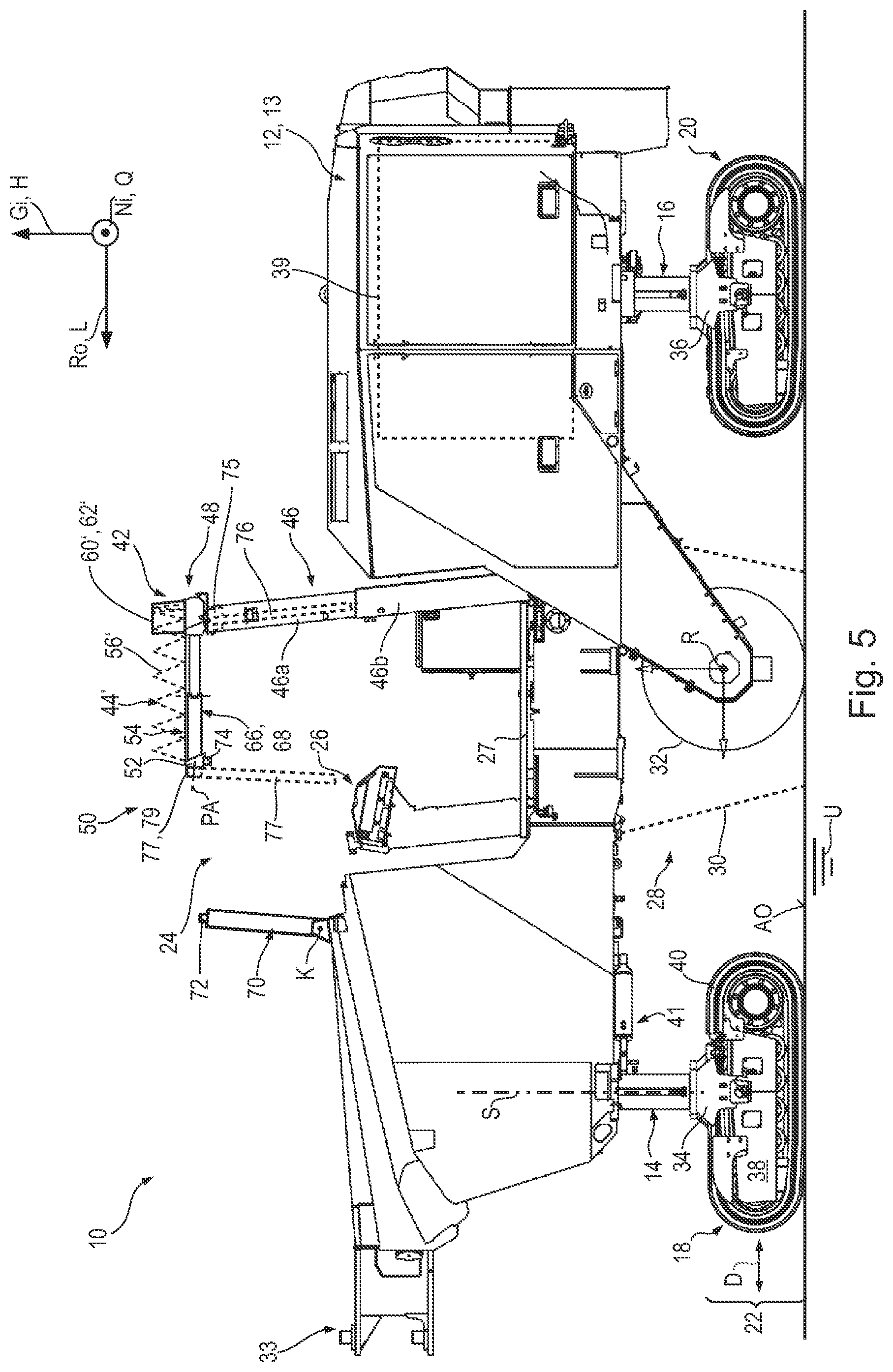 Patent US12590424 Figure 5 – Self-propelled earth working machine having a canopy variable in length in the longitudinal direction of the machine