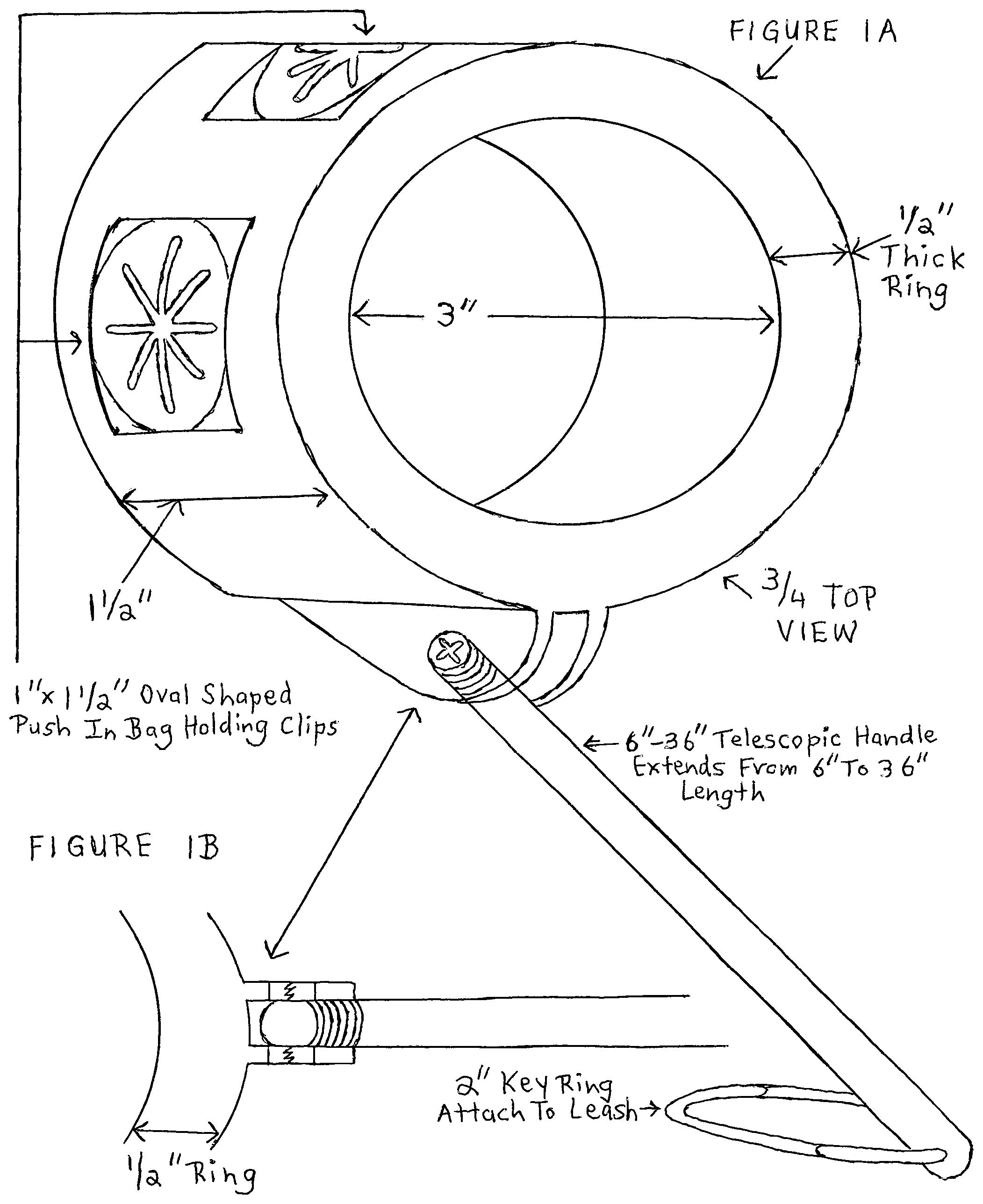 Patent US12590429 Figure 1 – Telescopic pooper scooper