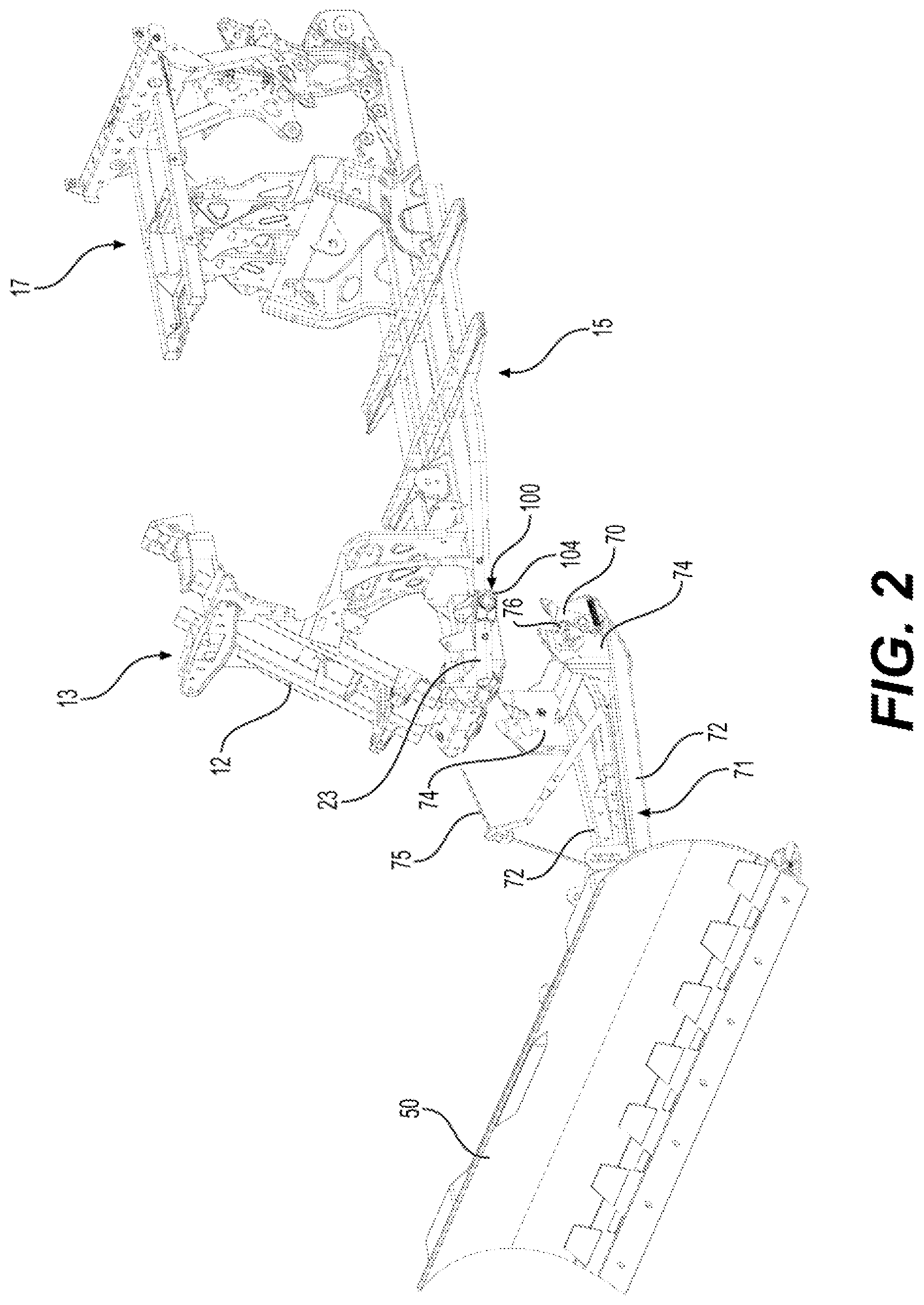 Patent US12590438 Figure 2 – Implement connection system and vehicle having same
