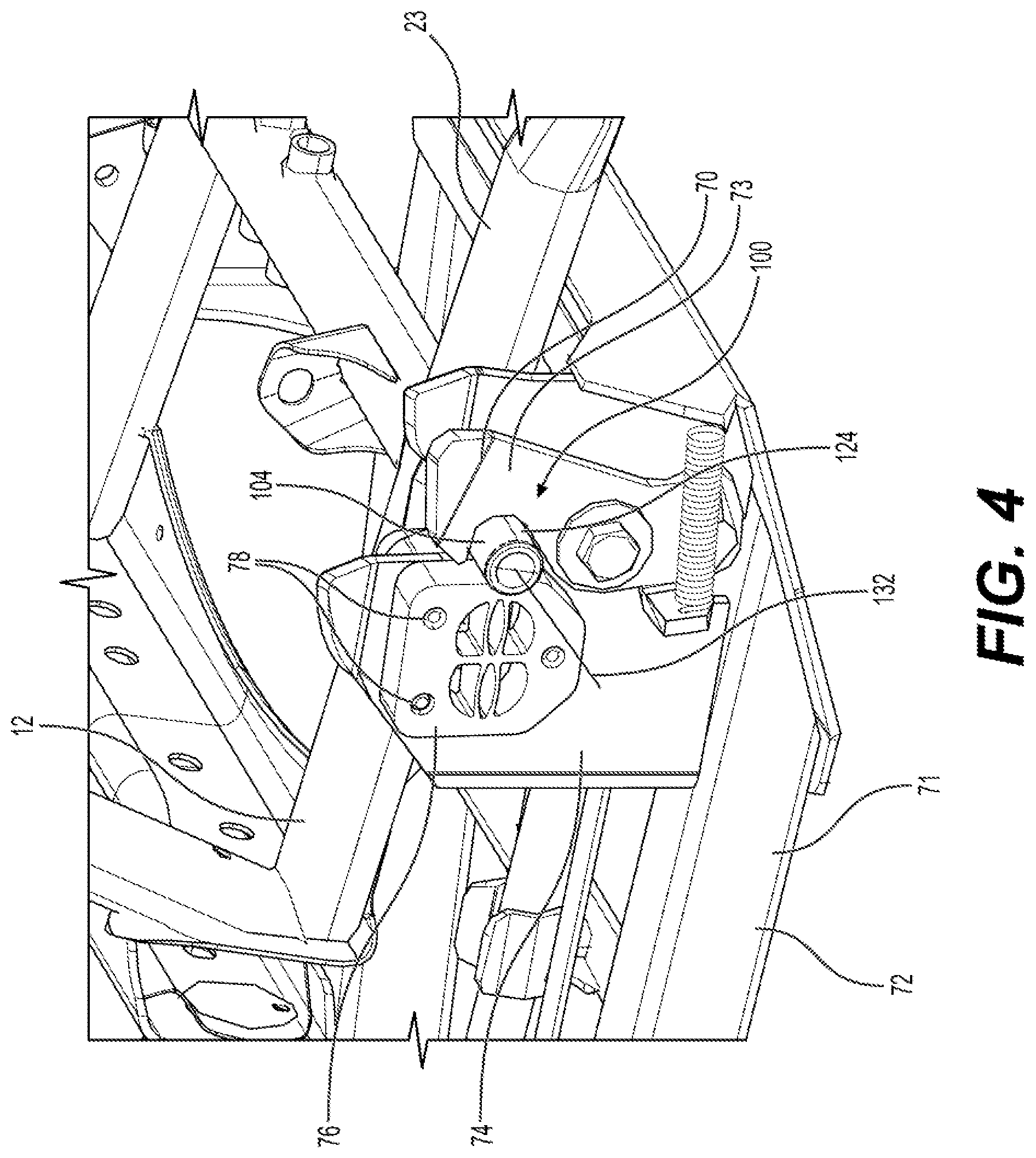 Patent US12590438 Figure 4 – Implement connection system and vehicle having same