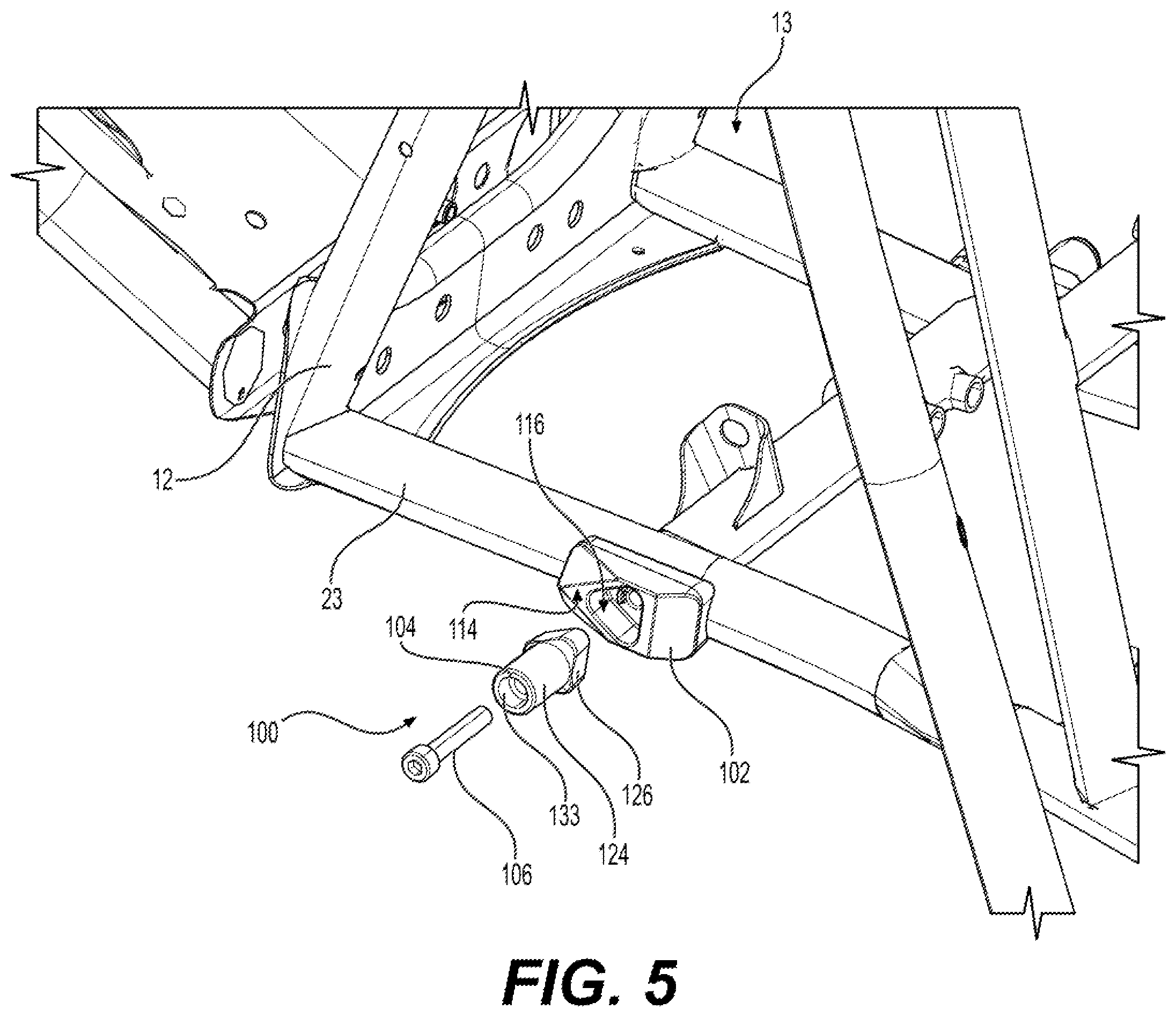 Patent US12590438 Figure 5 – Implement connection system and vehicle having same