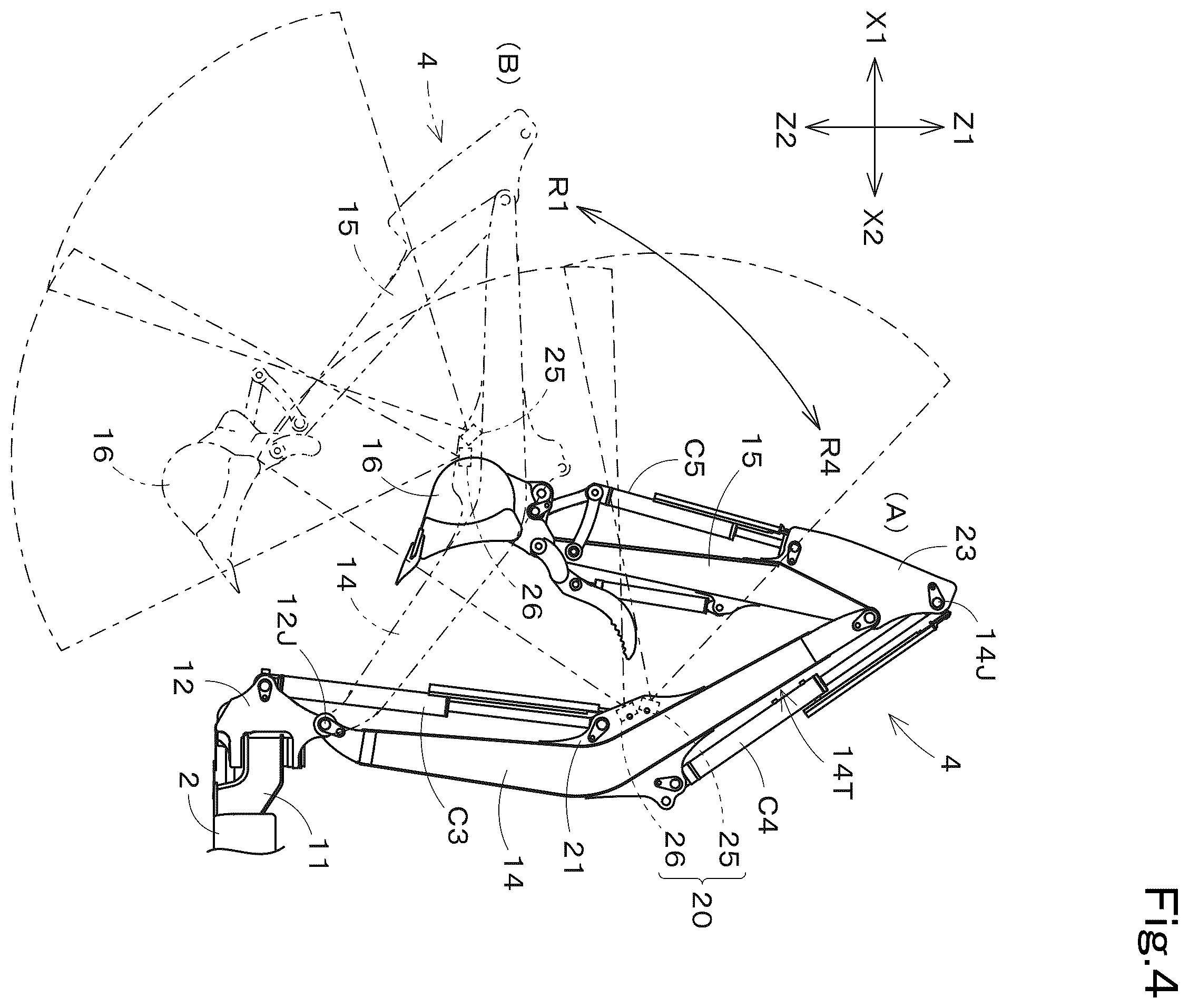 Patent US12590443 Figure 4 – Working machine