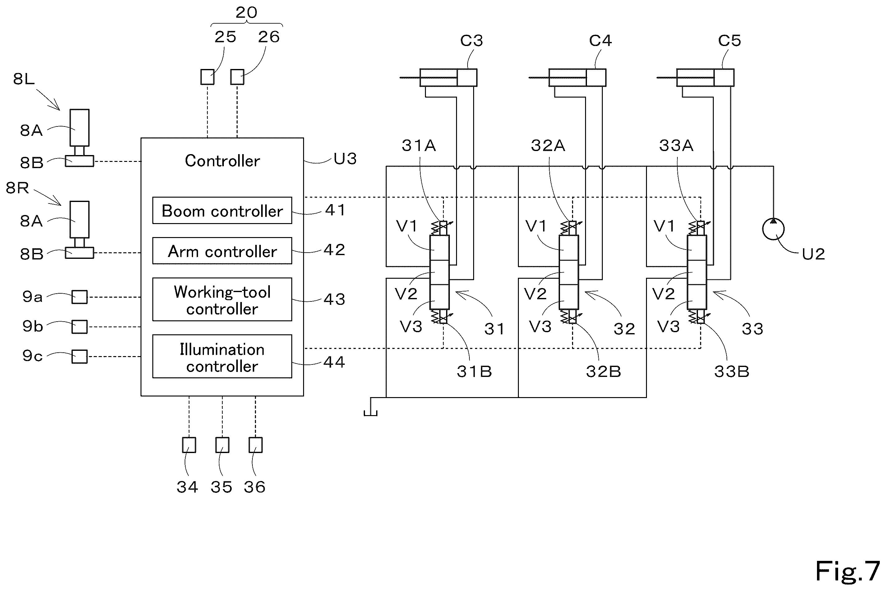 Patent US12590443 Figure 7 – Working machine