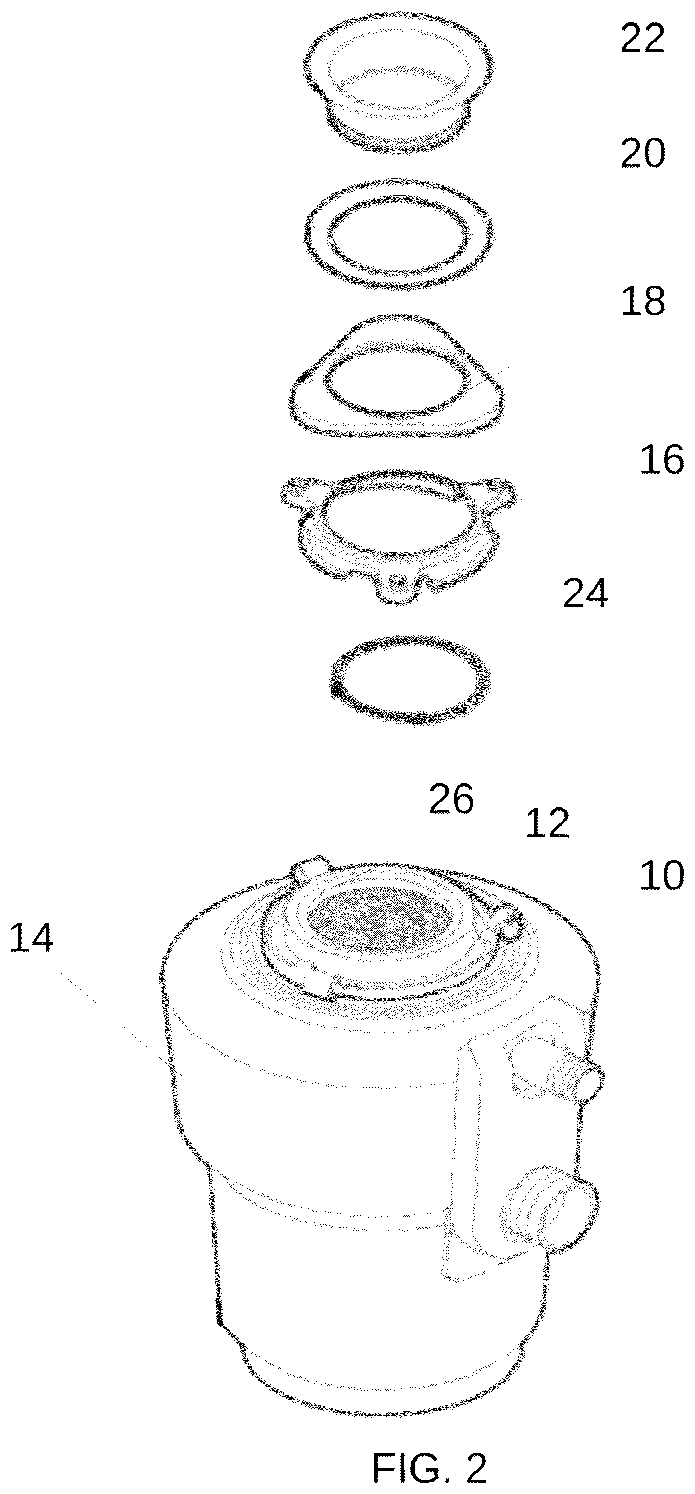 Patent US12590446 Figure 2 – Sink with integrated drain/waste disposal bracket