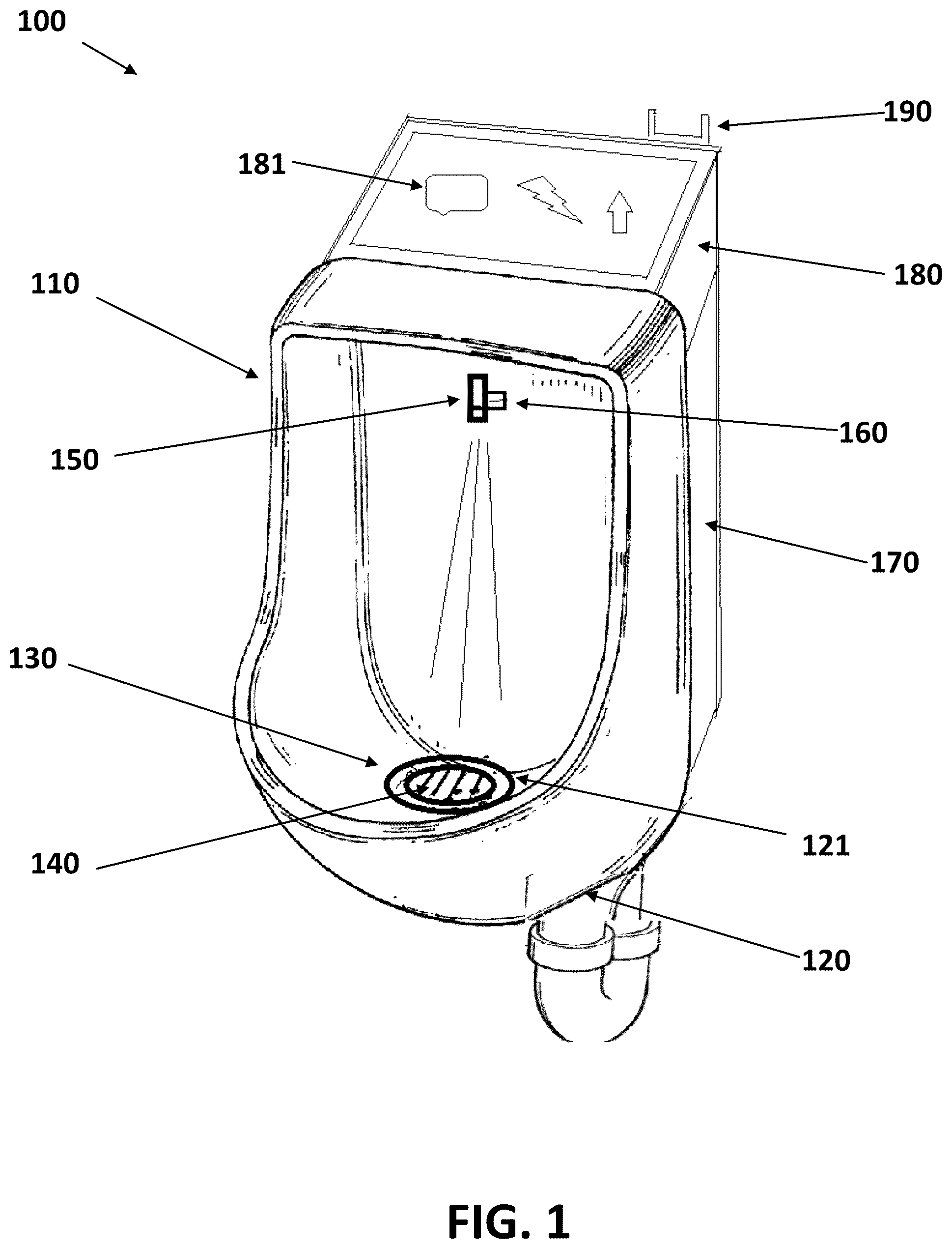 Patent US12590450 Figure 1 – Urinal system