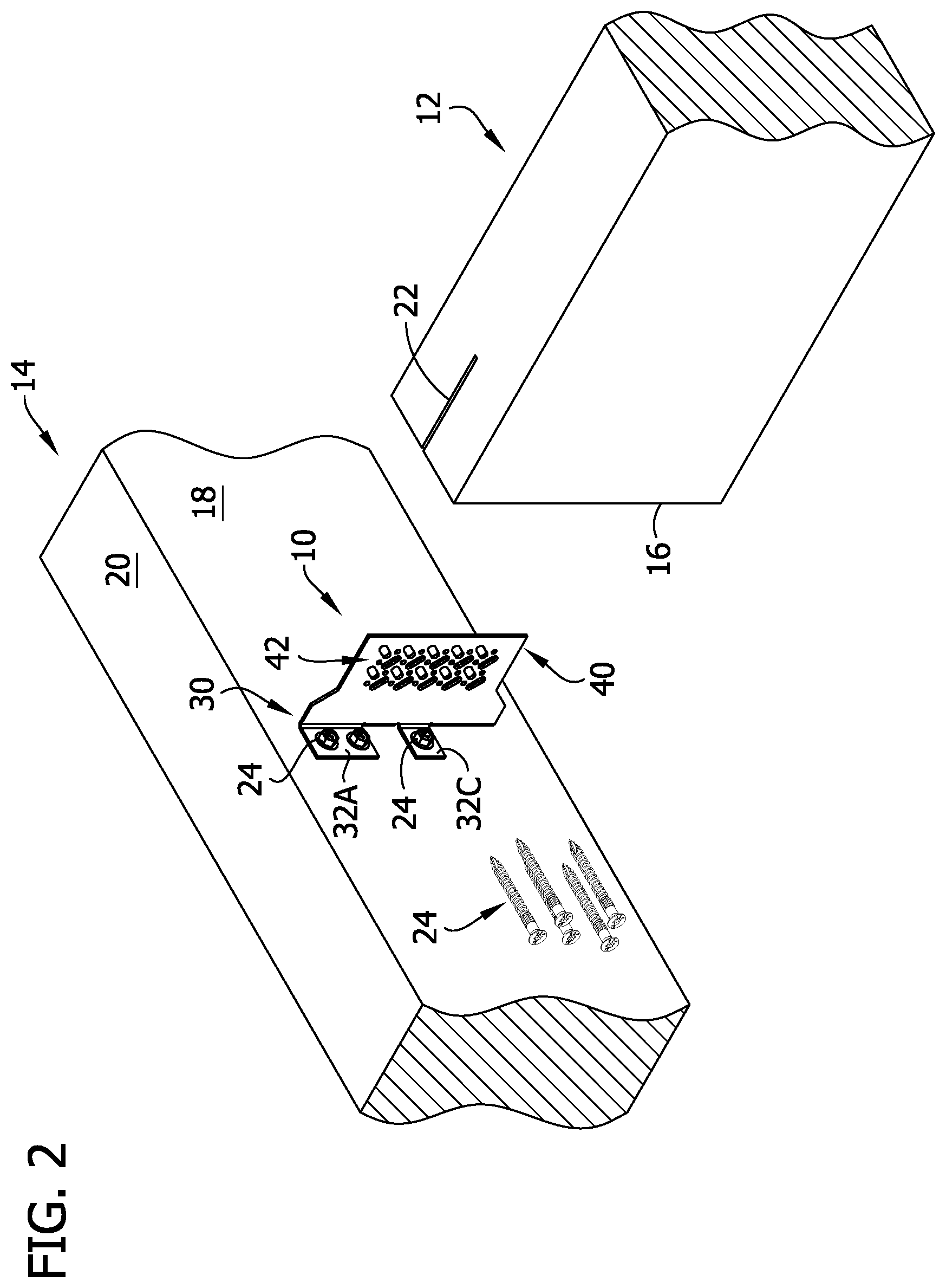 Patent US12590453 Figure 2 – Concealed structural connector