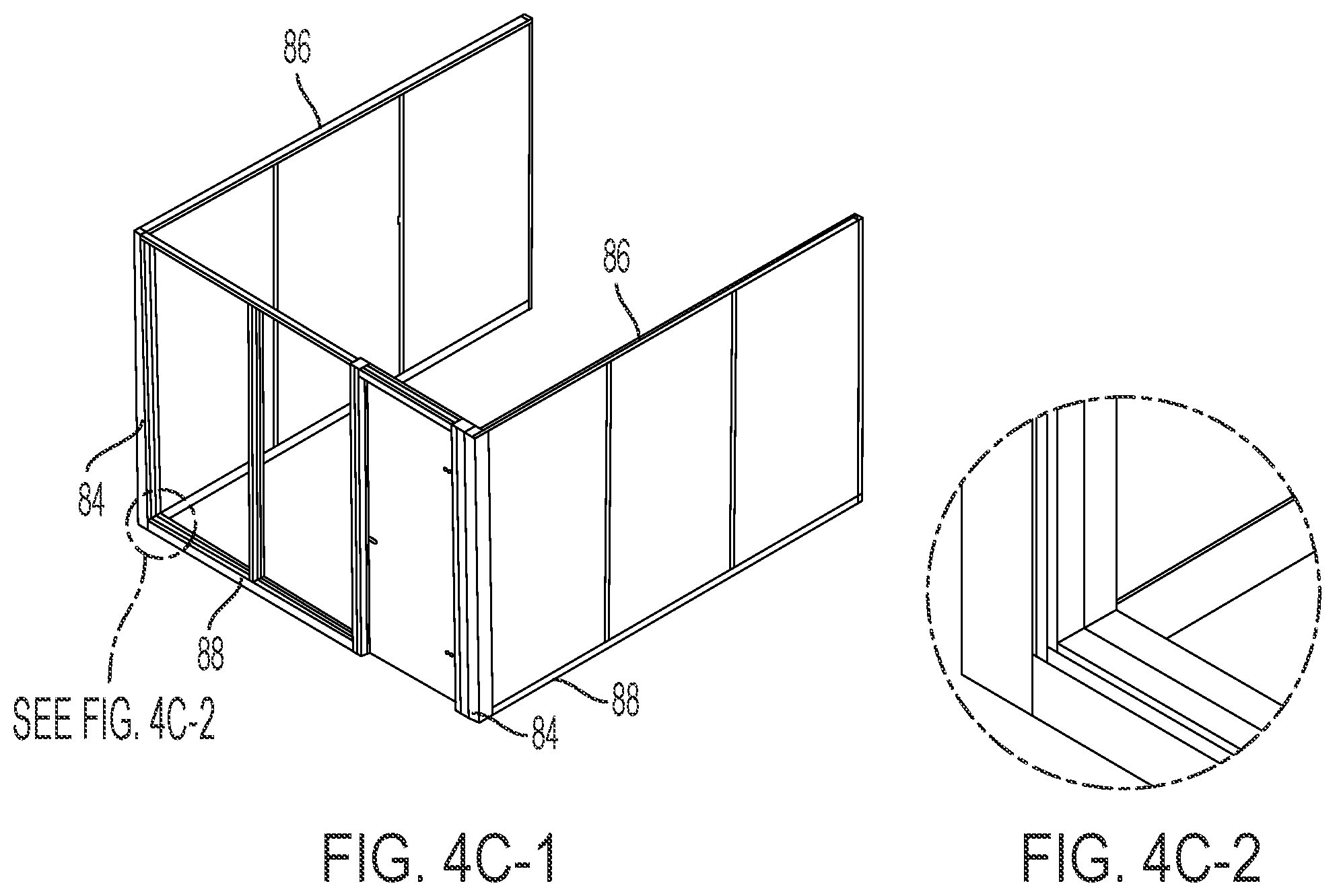 Patent US12590457 Figure 7 – System and method for mounting a panel to an internal frame of a modular wall