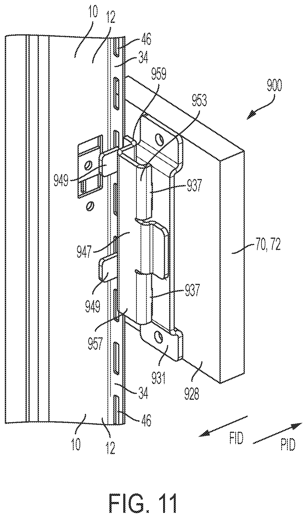 Patent US12590457 Figure 14 – System and method for mounting a panel to an internal frame of a modular wall