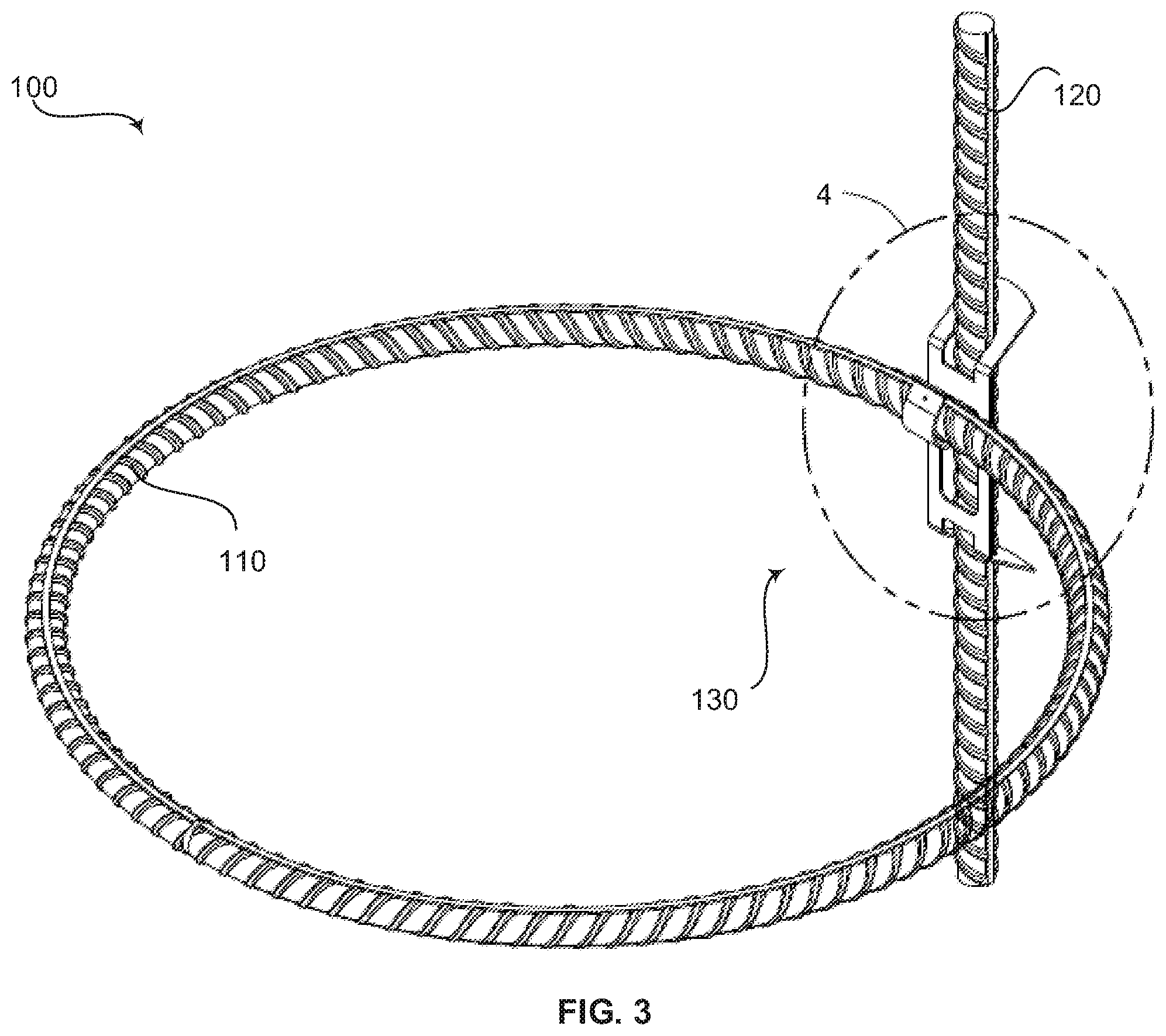 Patent US12590460 Figure 3 – Reinforcing bar cage connectors and methods of constructing reinforcing bar cages