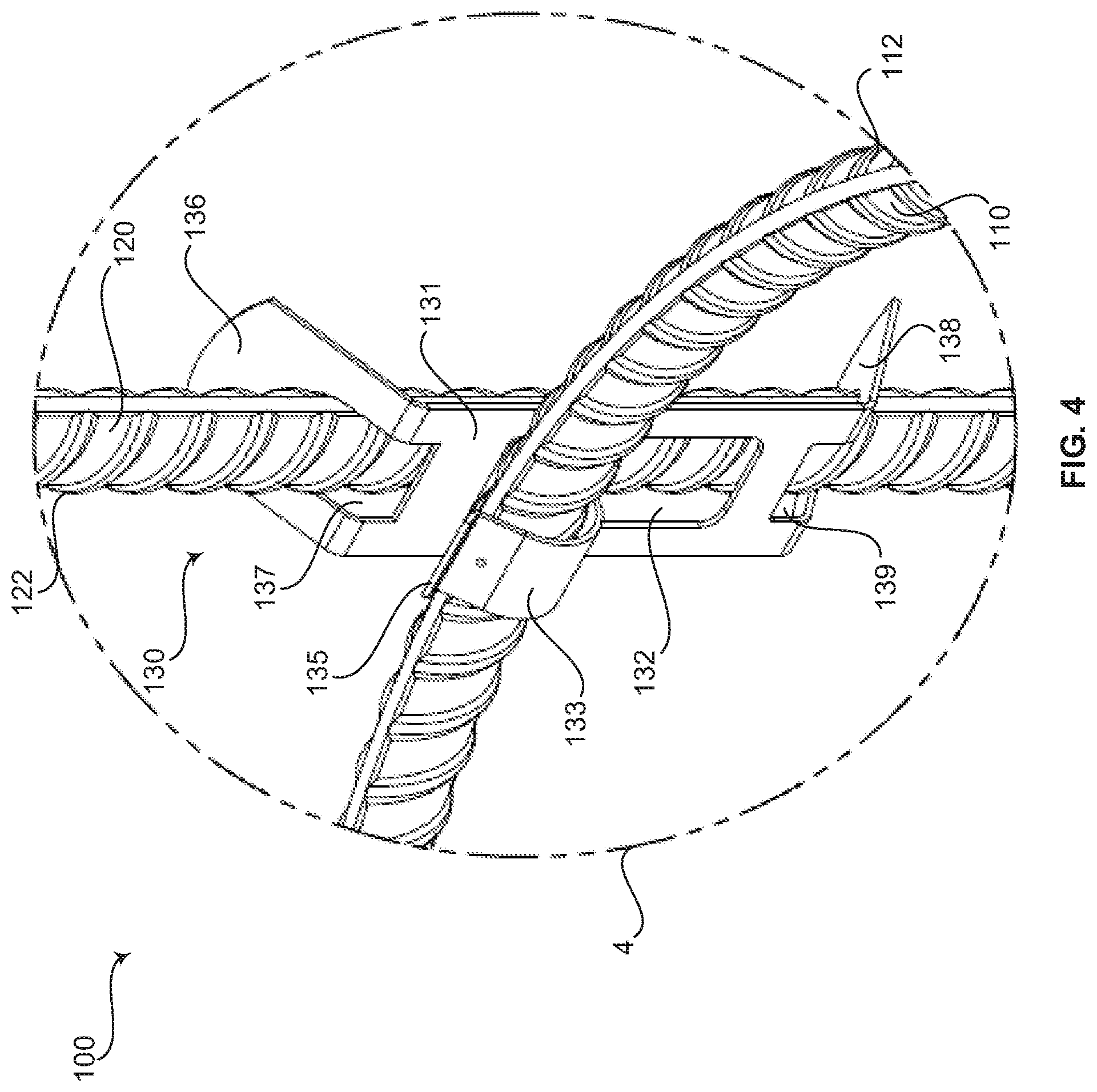 Patent US12590460 Figure 4 – Reinforcing bar cage connectors and methods of constructing reinforcing bar cages