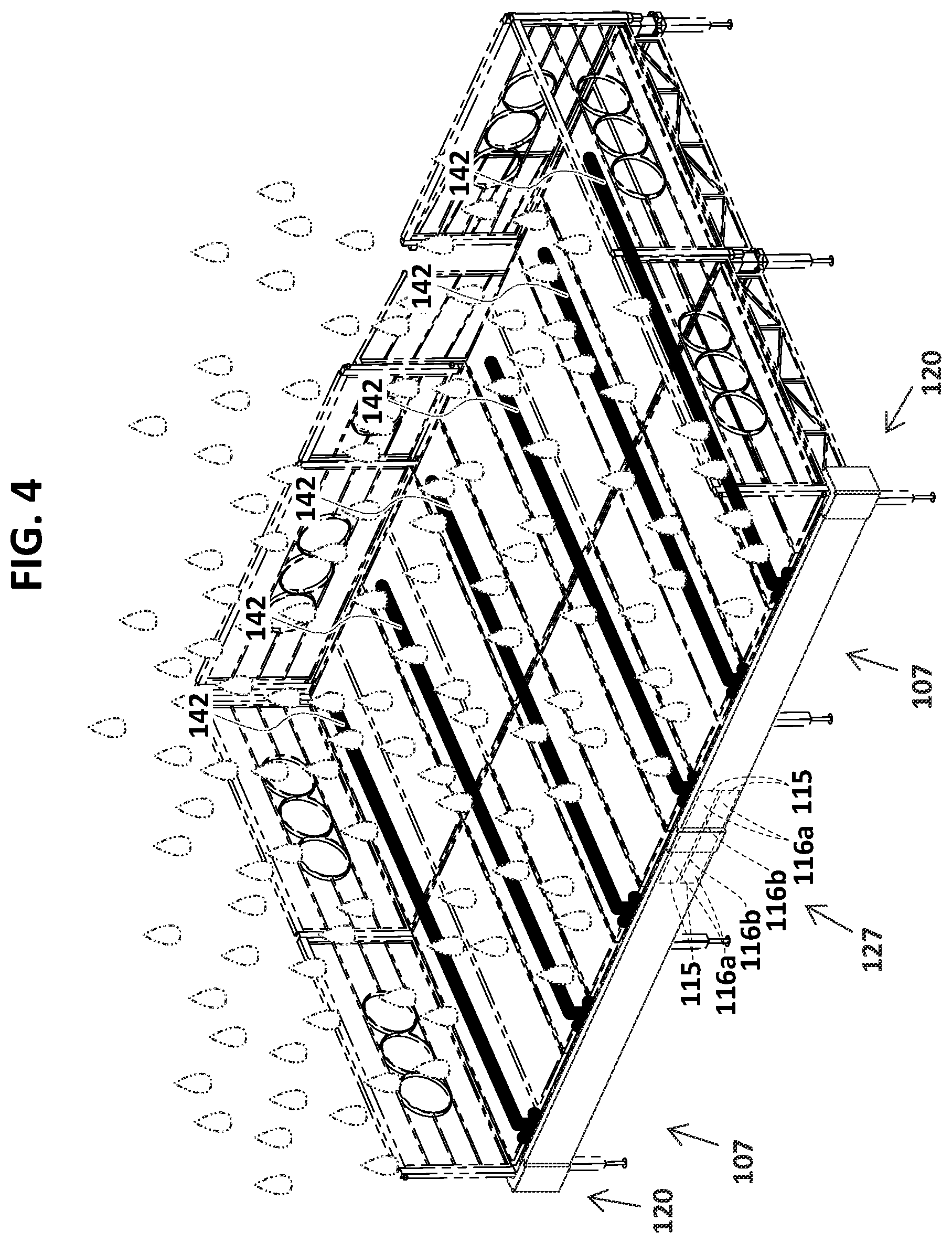 Patent US12590469 Figure 4 – Carport pergola