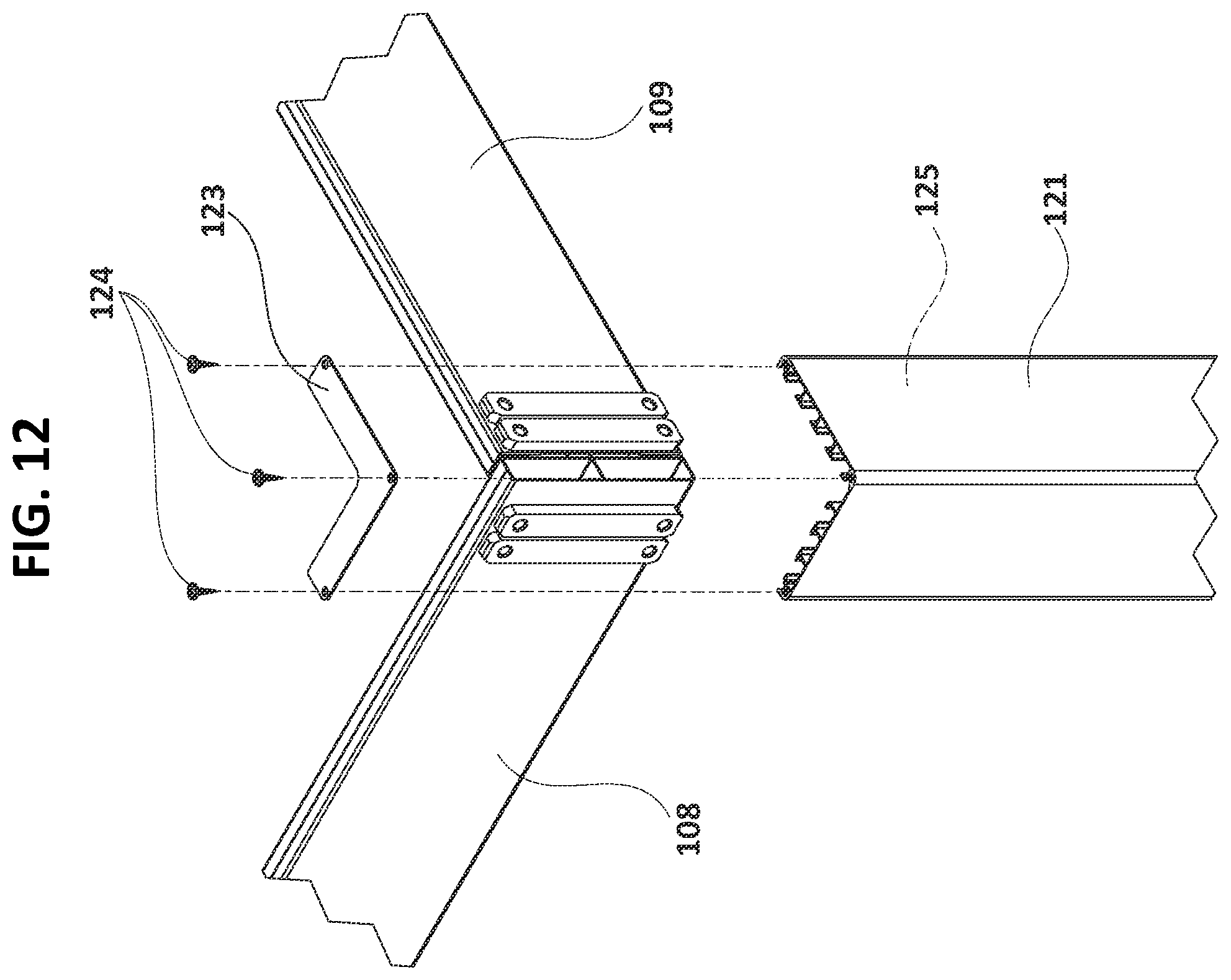 Patent US12590469 Figure 12 – Carport pergola