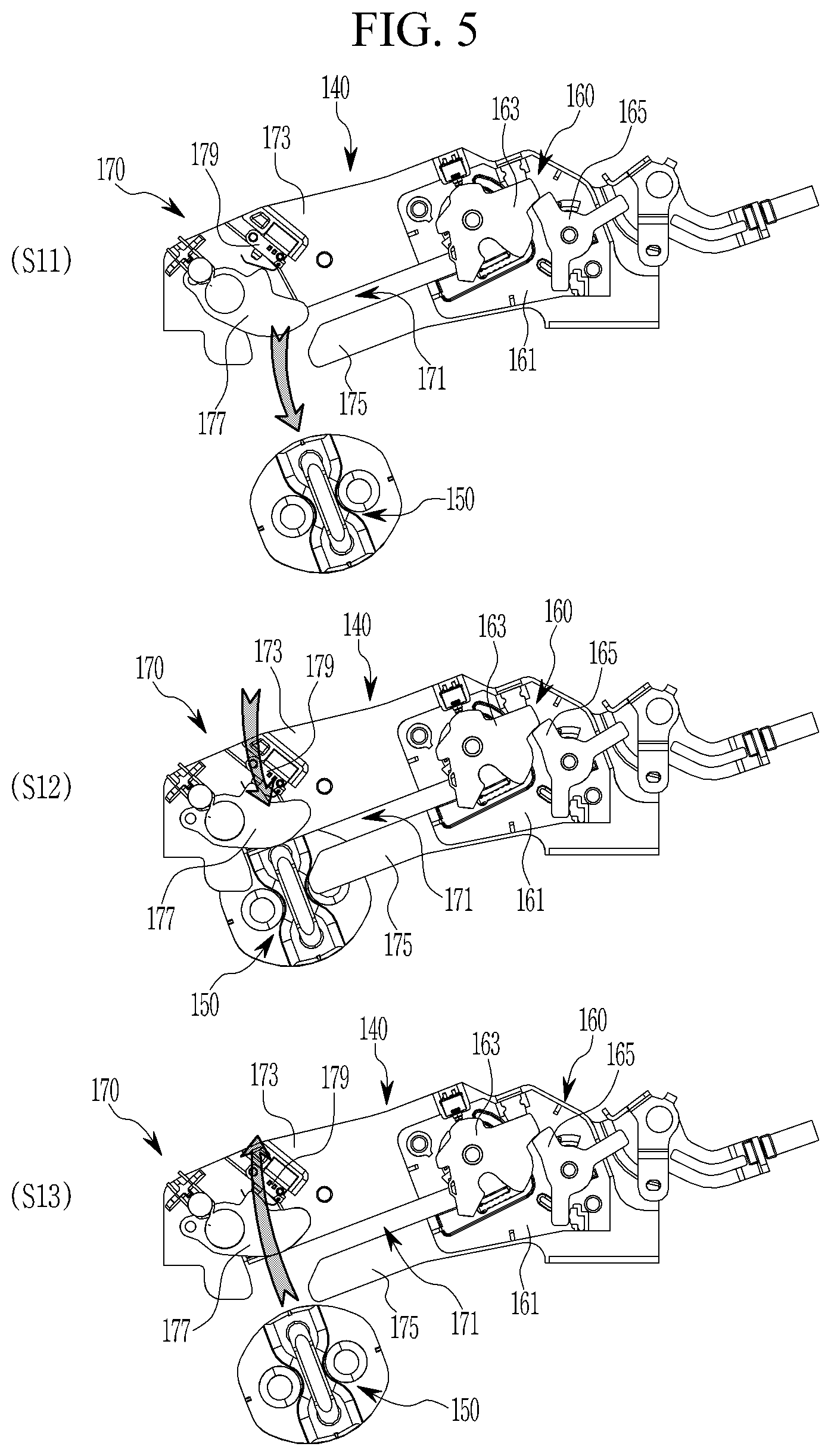 Patent US12590479 Figure 5 – Door latch device for vehicle