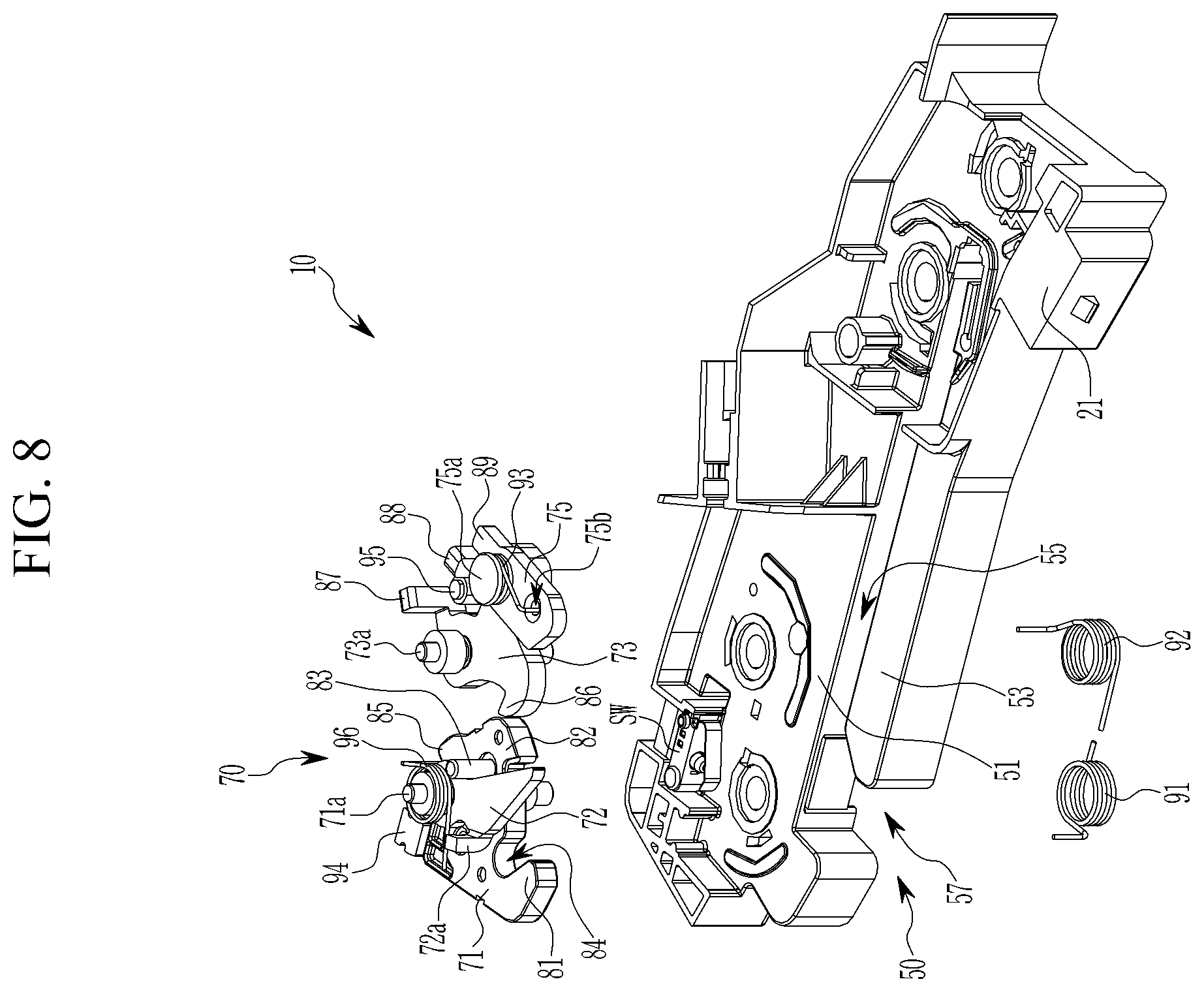 Patent US12590479 Figure 8 – Door latch device for vehicle
