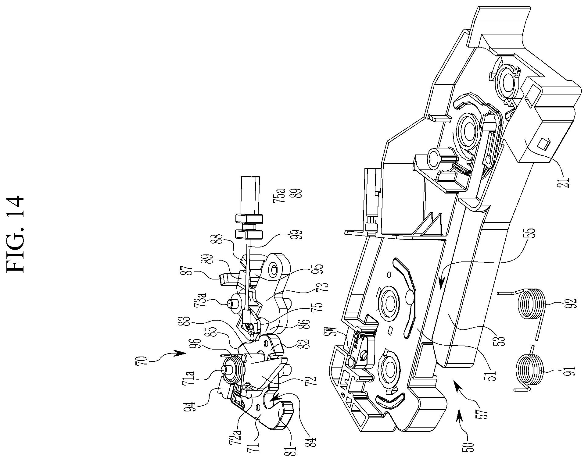 Patent US12590479 Figure 14 – Door latch device for vehicle