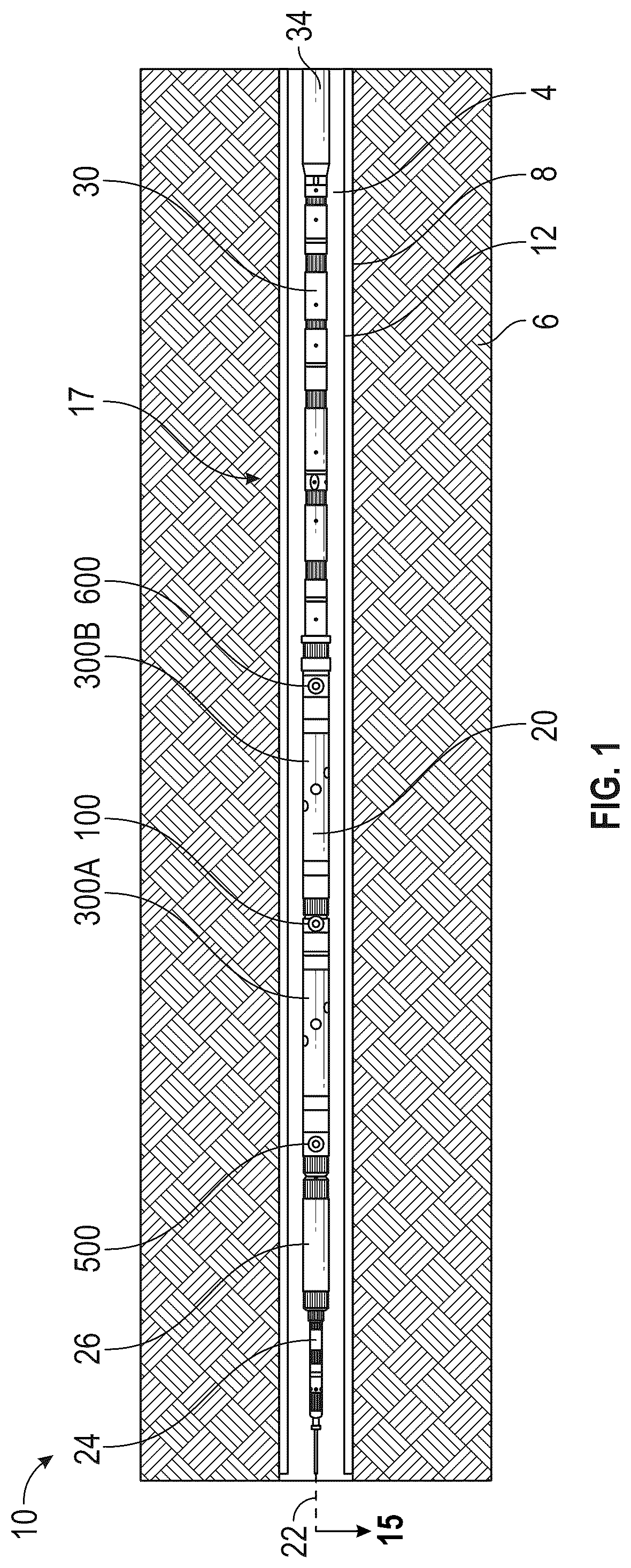 Patent US12590515 Figure 1 – Reusable perforating gun system and method