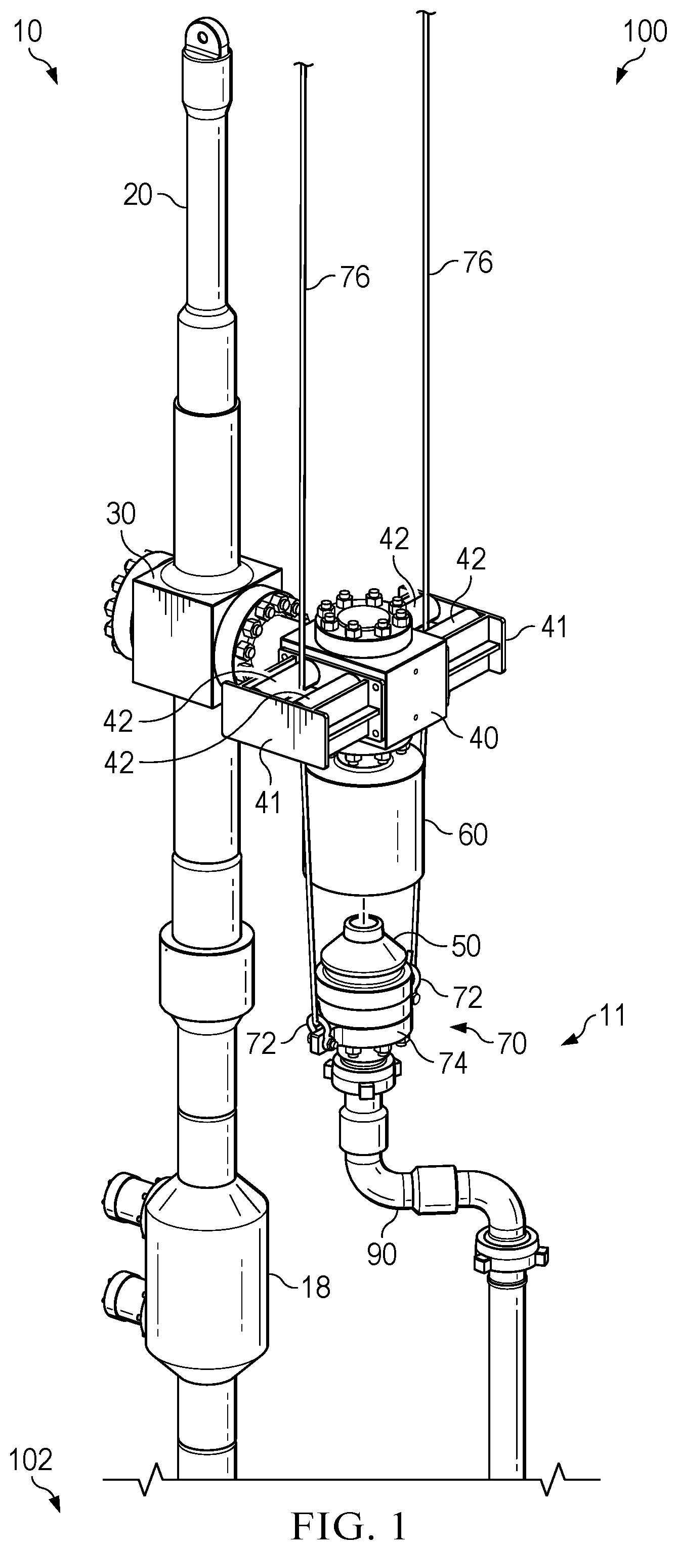 Patent US12590523 Figure 1 – Hands free frac line connection method and system