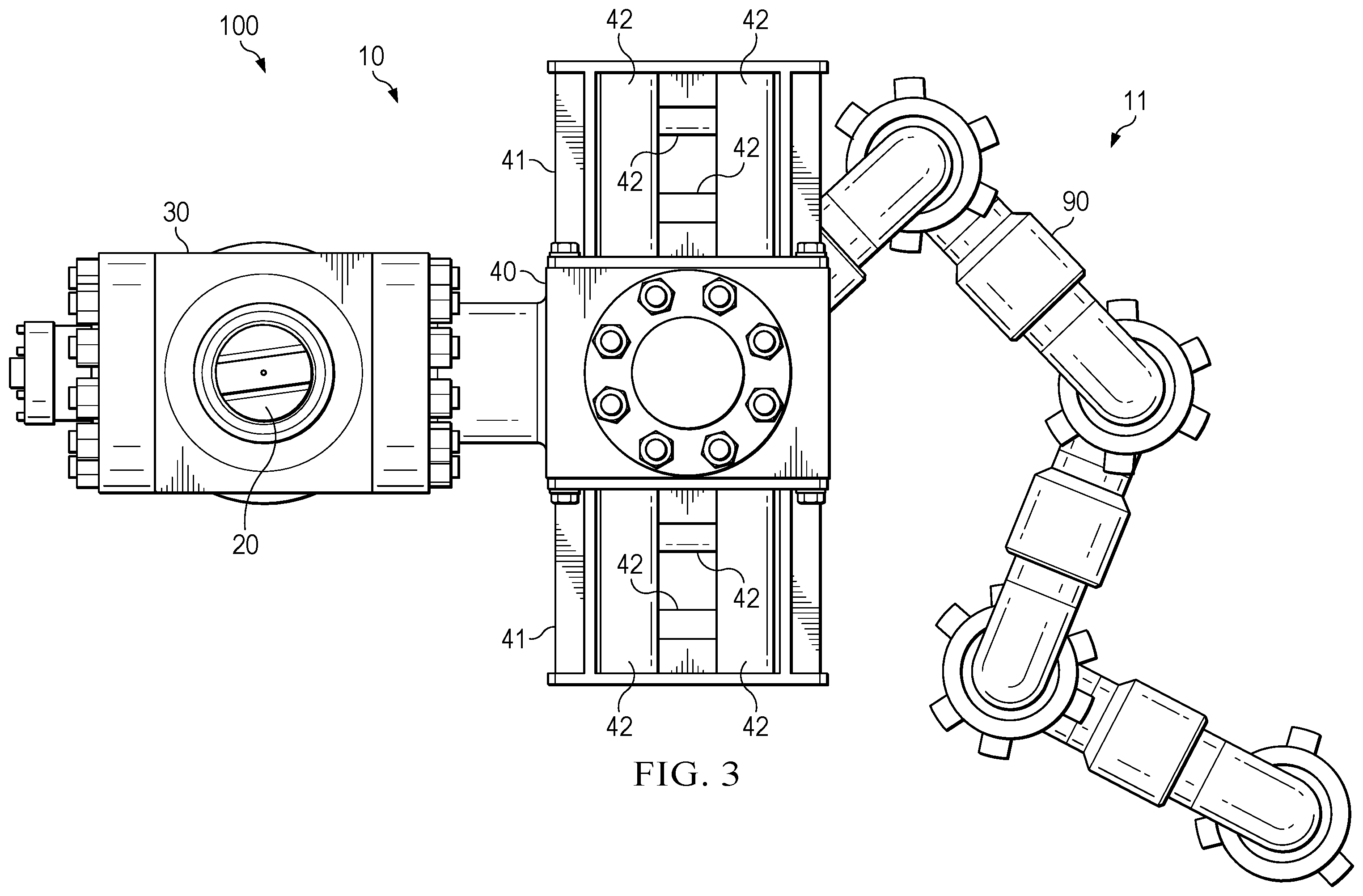 Patent US12590523 Figure 3 – Hands free frac line connection method and system